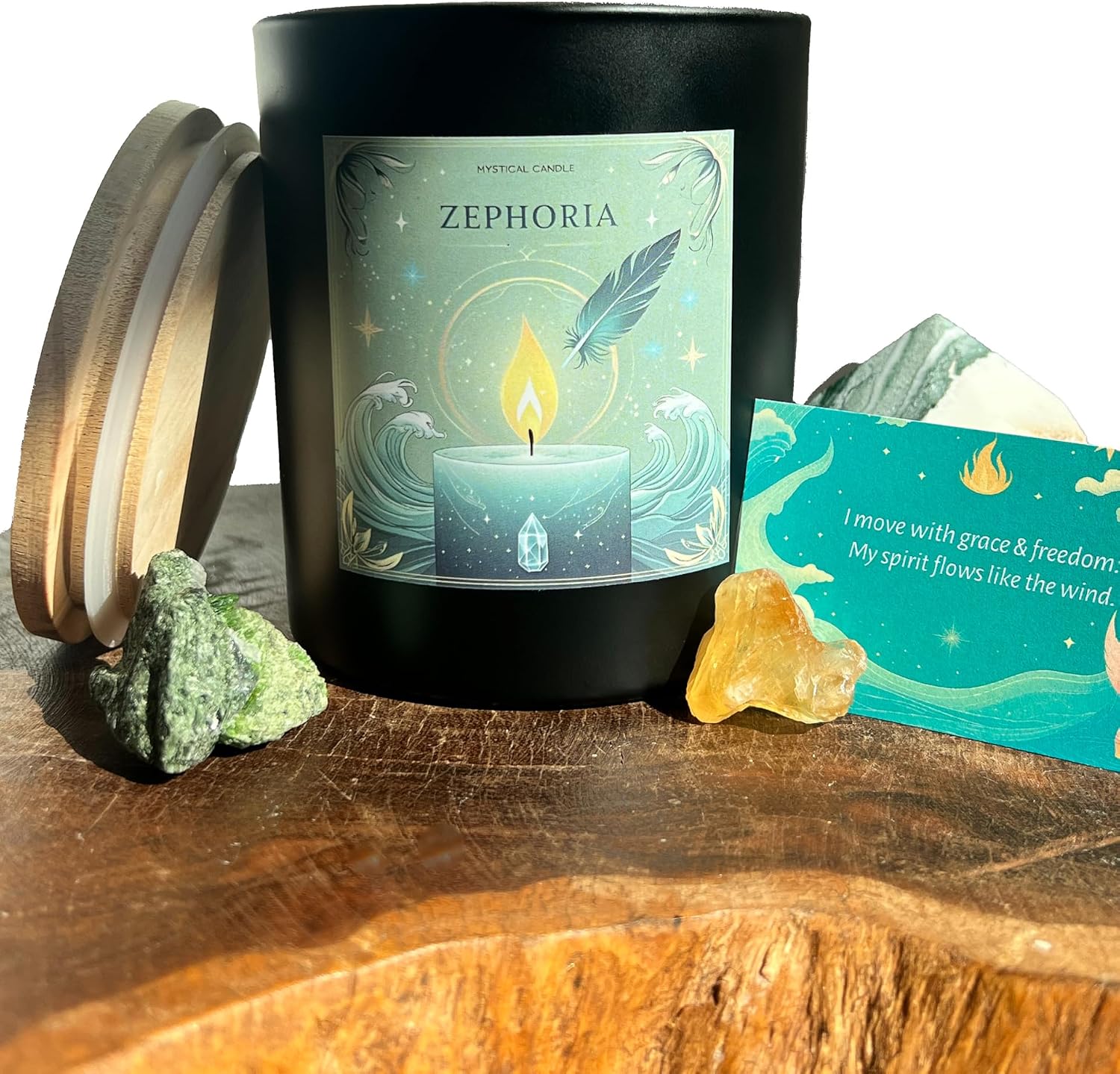 Eucalyptus & Sea Salt Aromatherapy Soy Wax Candle for Morning Reset, Spiritual Cleansing, Breathwork | 10 oz Scented Candle - Zephoria Ritual Candle by Wick & Whisper