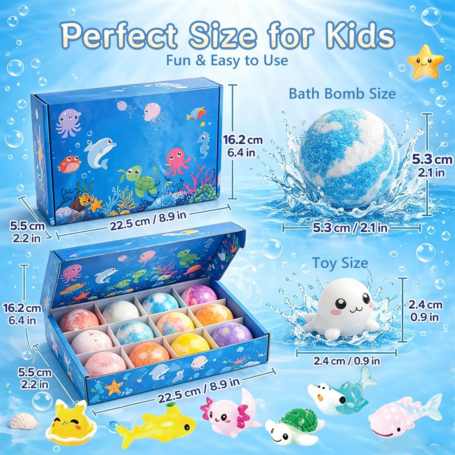 2026 New Upgraded Bath Bombs with Surprise Inside,12pcs Bath Bombs for Kids with Toy Inside,Best Birthday,Party,Surprise Rainbow Ocean Fizzy Bath Bomb Gift Set for Girls and Boys(Sea Animal)