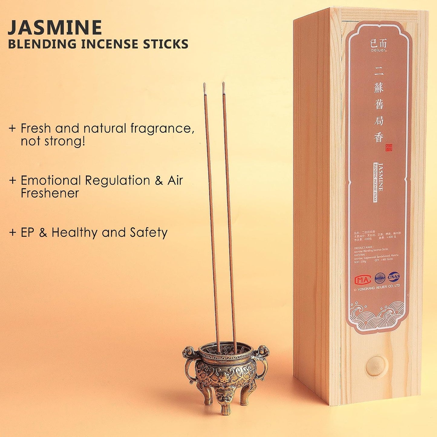 400 Pieces Joss Incense Sticks,Asian Classic Blending Incense, Natural Fragrance Air Freshener -Jasmine 二苏旧局