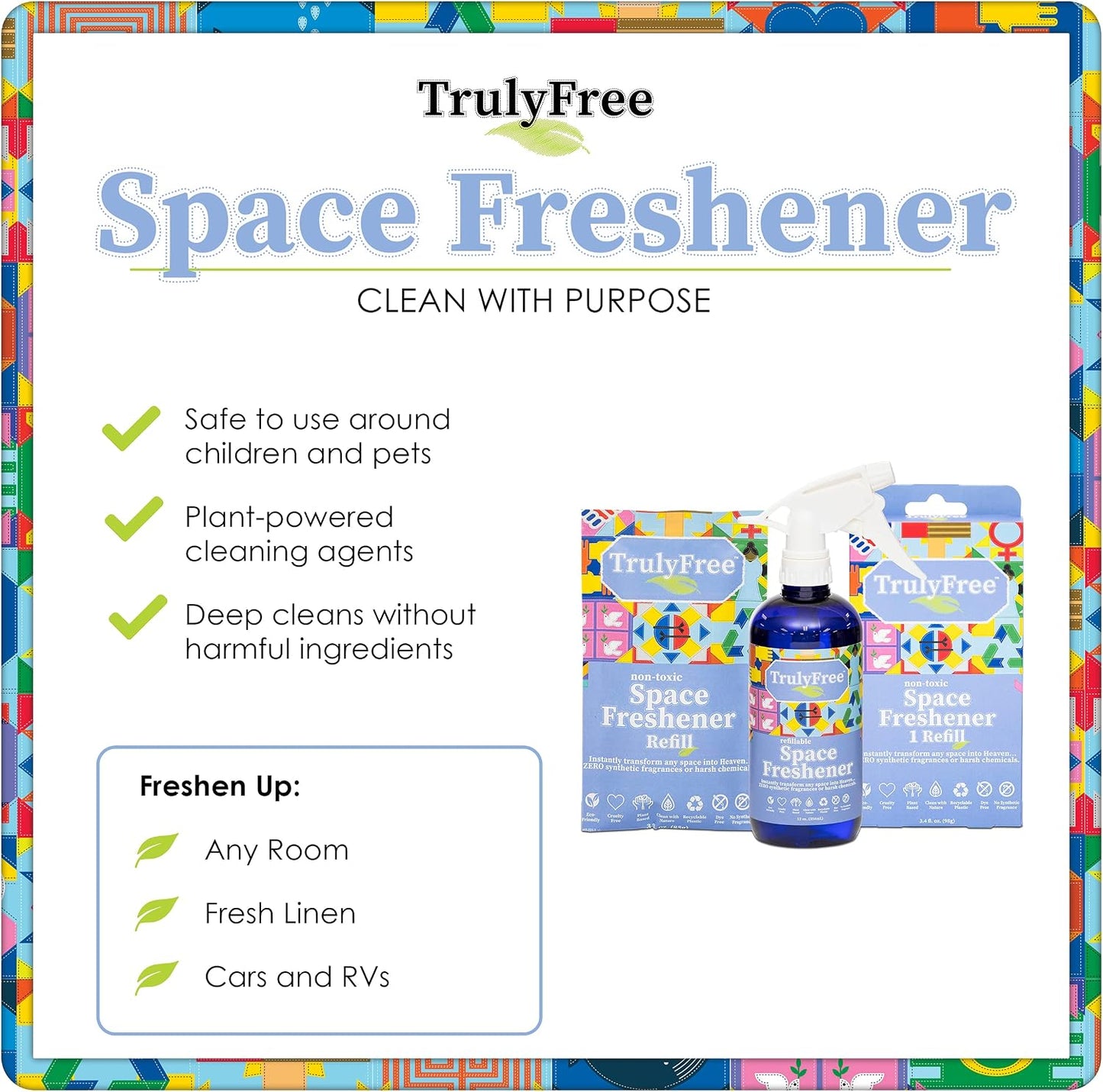 Truly Free Space Freshener Starter Kit, Lemongrass Essential Oil - Car and Air Fresheners for Home, Natural Odor Eliminator Room Spray, 12 oz Empty Bottle + One (3 oz) Fill - No Synthetic Fragrances
