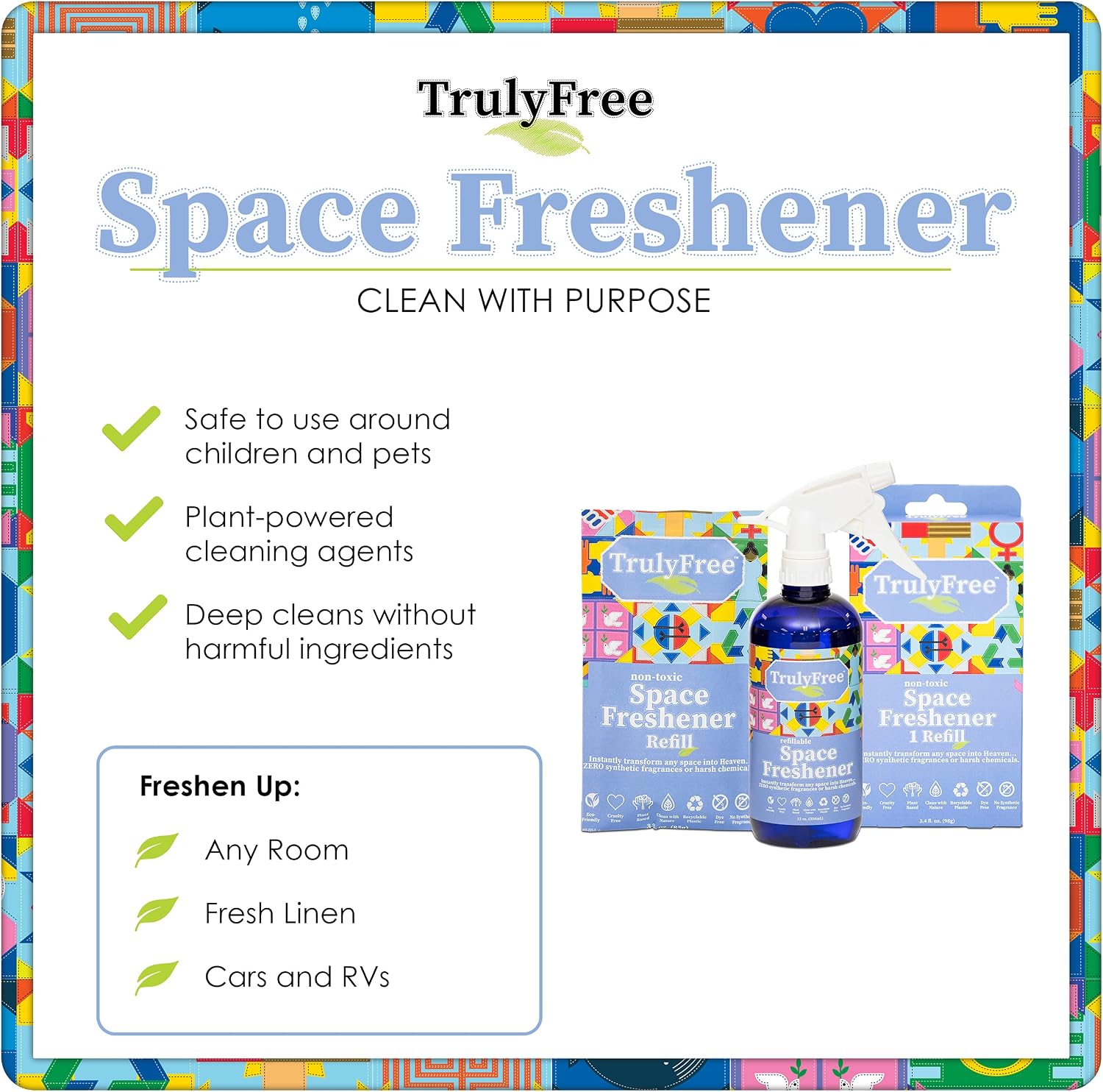 Truly Free Space Freshener Starter Kit, Lemongrass Essential Oil - Car and Air Fresheners for Home, Natural Odor Eliminator Room Spray, 12 oz Empty Bottle + One (3 oz) Fill - No Synthetic Fragrances
