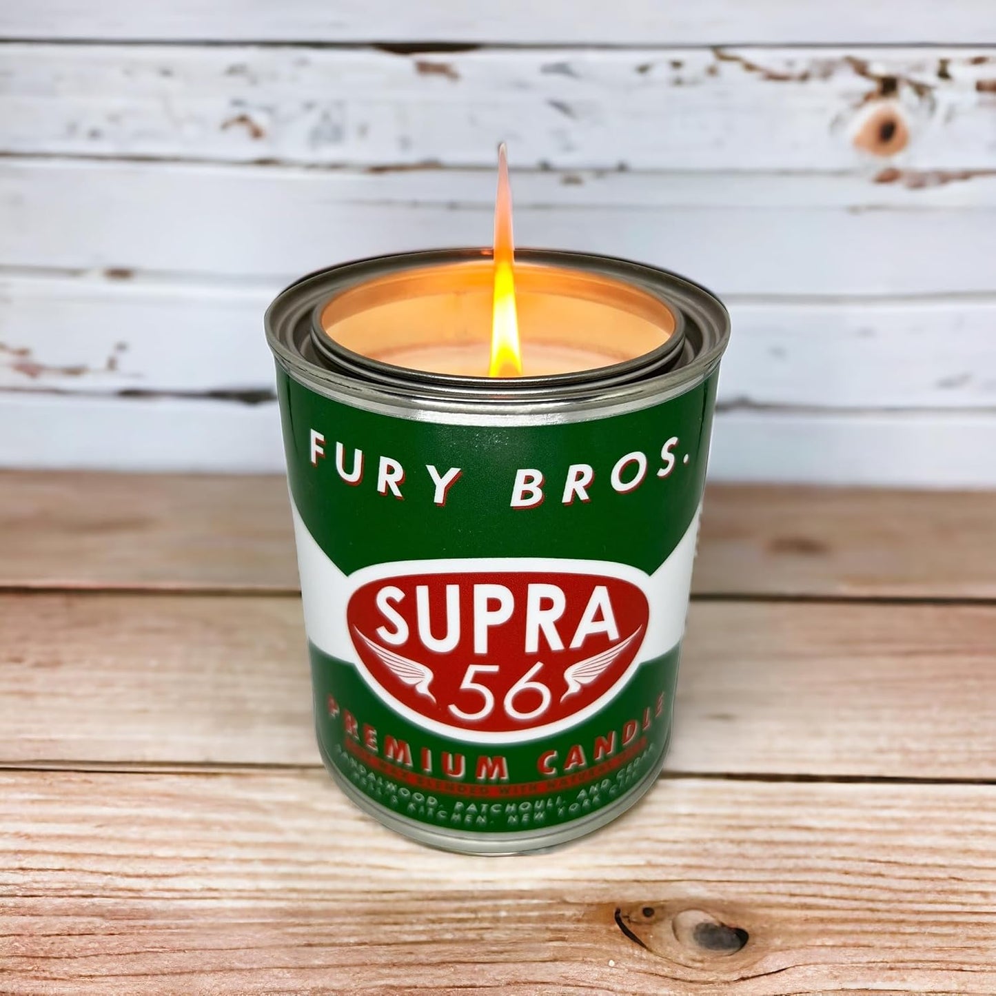 Fury Bros. Scented Candles for Men | Supra 56 | Sandalwood Patchouli Cedar | Natural Soy Wax | Hand-Poured in the USA | Long 70-80 Hour Burn (12.5 oz) | Vintage-Inspired Tin Design | Dad Home Gift