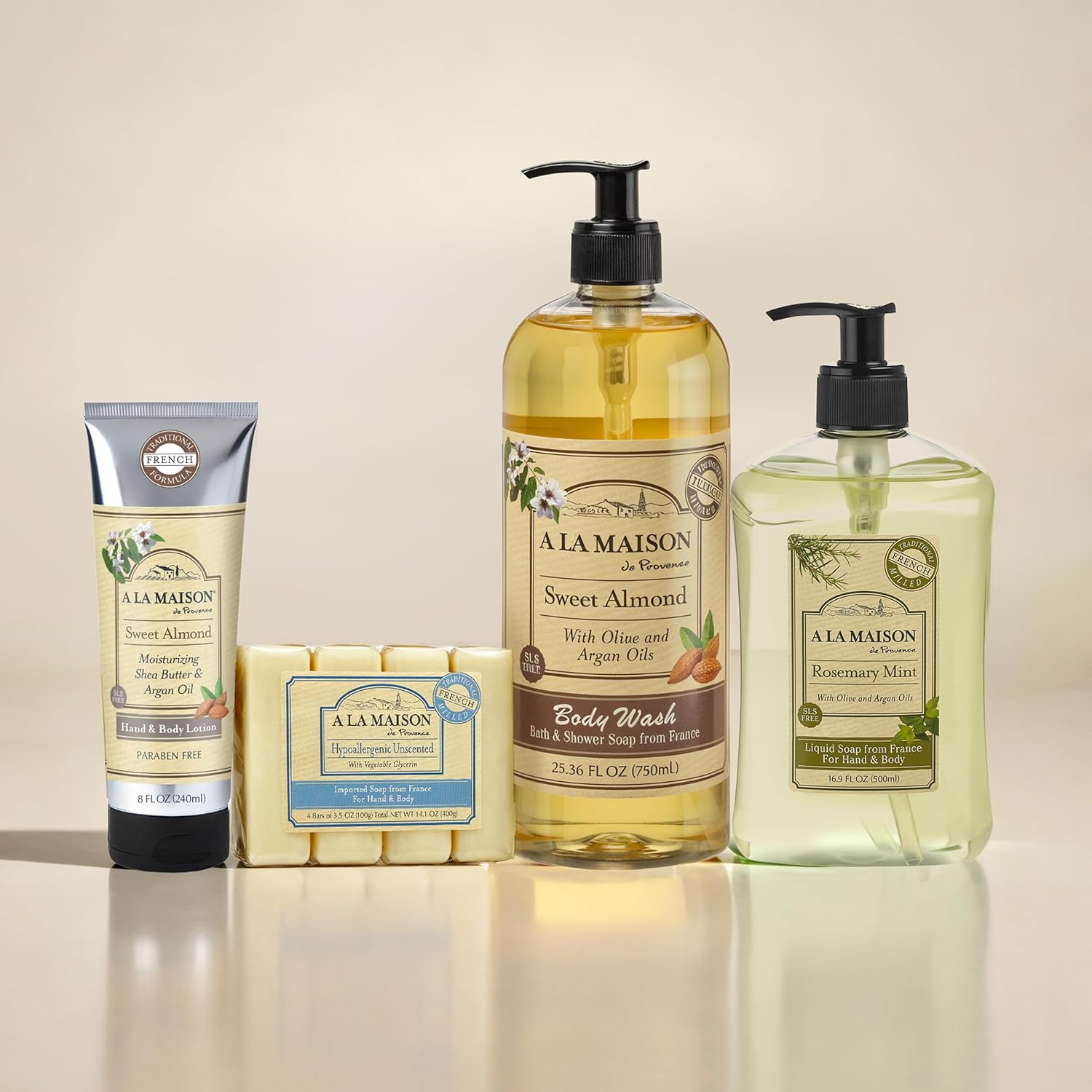 A LA MAISON French Hydrating Liquid Body Wash, Sweet Almond - Natural Body Wash Made with Essential Oils - Biodegradable, Plant-Based, Vegan, Cruelty-Free, Alcohol & Paraben Free (25.36 oz, 2 Pack)