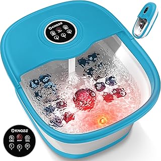 Foot Bath Massager with Bubbles, Heat, and 16 Massage Rollers - Collapsible Foot Spa Tub with Remote Control, Temperature Control, Red Light, Pumice Stone
