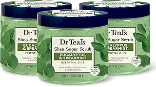 Dr Teal's Shea Sugar Scrub, Eucalyptus & Spearmint Essential Oils, 19 oz (Pack of 3)