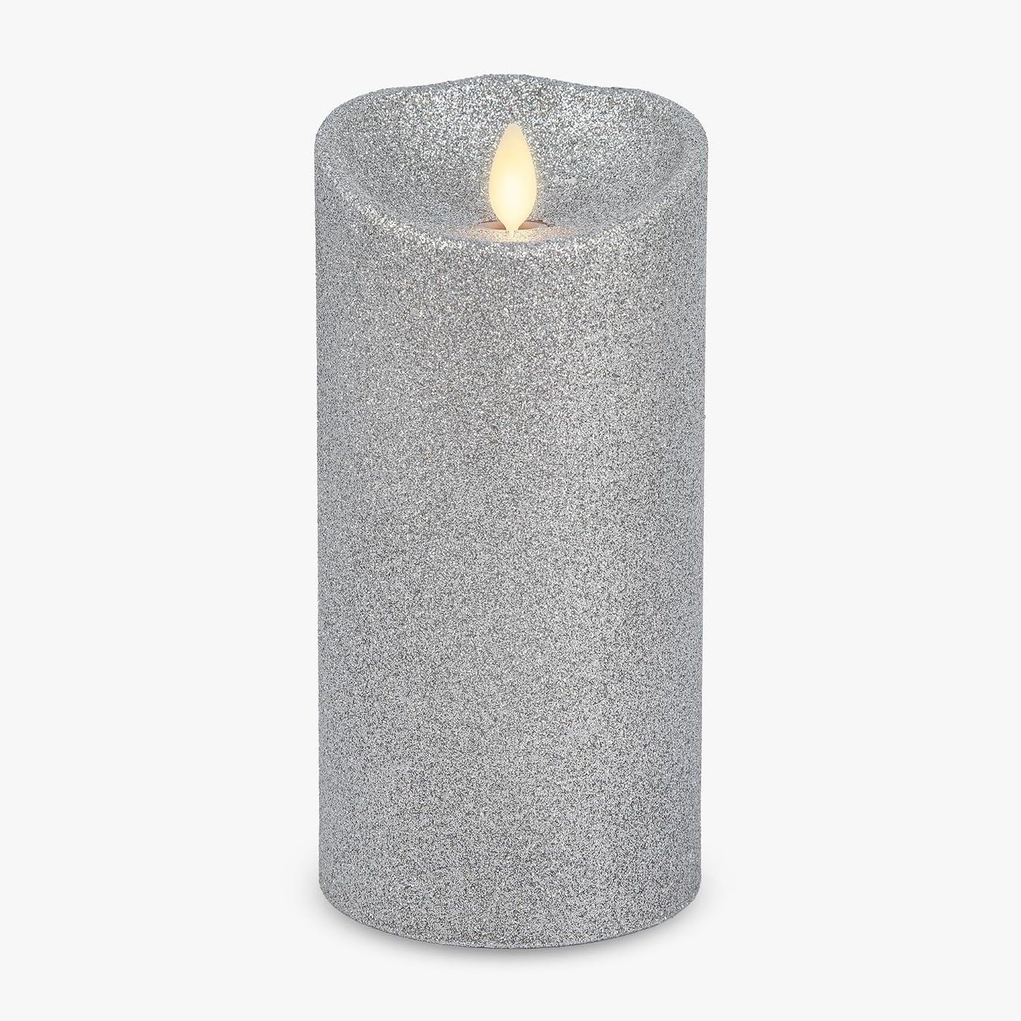 Luminara Brilliant Silver Glitter Flameless Candle Moving Flame LED Pillar (3.5" x 7")