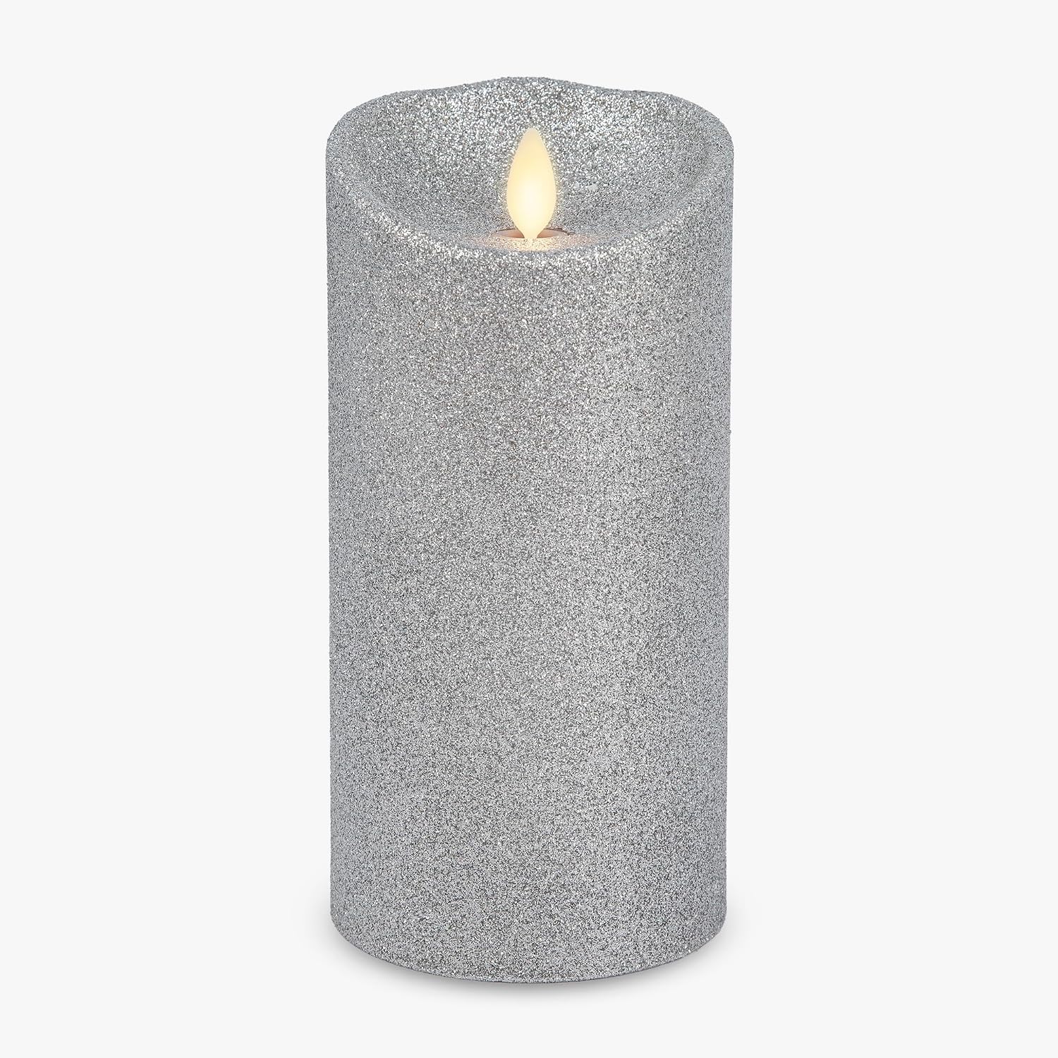 Luminara Brilliant Silver Glitter Flameless Candle Moving Flame LED Pillar (3.5" x 7")