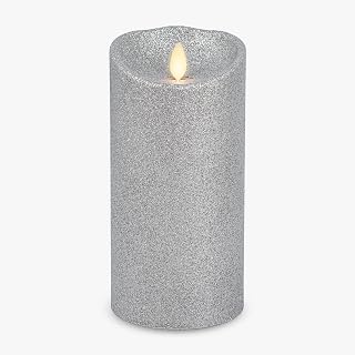 Luminara Brilliant Silver Glitter Flameless Candle Moving Flame LED Pillar (3.5" x 7")