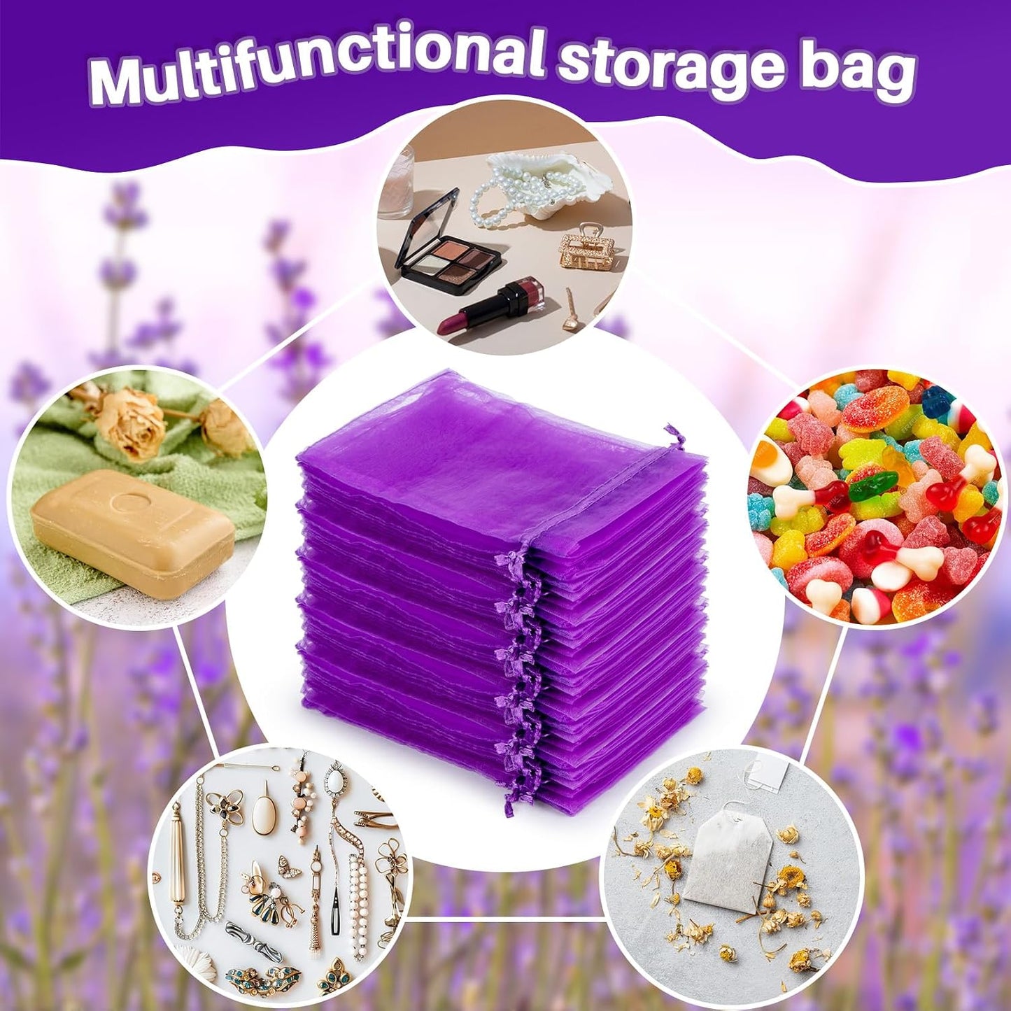 Sukh 50 Lavender Sachet Bags Empty - Purple Organza Bags 4x6 Sachets For Drawers And Closets Deodorizer Potpourri Bags Scented Sachet Home Fragrance Products Party Favor Gifts for Rose Orange Cinnamon