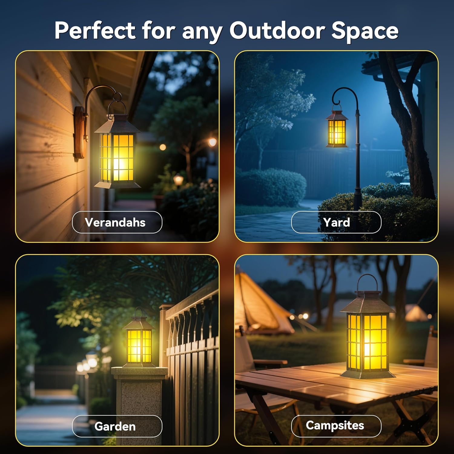 2 Pack 13" Copper Solar Lantern with Flickering Flame Candle | Outdoor Waterproof Hanging Solar Lanterns, Metal & Glass Lights for Garden Decoration, Rustic Gifts for Mom