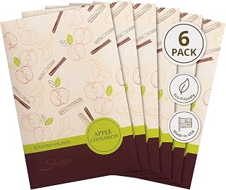 Simplicity Scents Apple Cinnamon Scented Sachets Pack of 6, Fall & Winter - Long-Lasting Scented Bags, Home Fragrance, Air Freshener & Deodorizer for Closet, Room, Drawer, or Cars, Made in USA