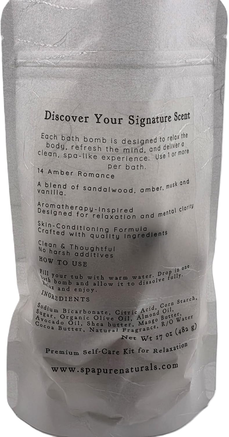 Spa Pure Amber Romancing: Bath Bomb Fizzies Made in USA with Shea Butter, Ultra-Moisturizing, Best for All Skin Types (14 Count) Pack of 1