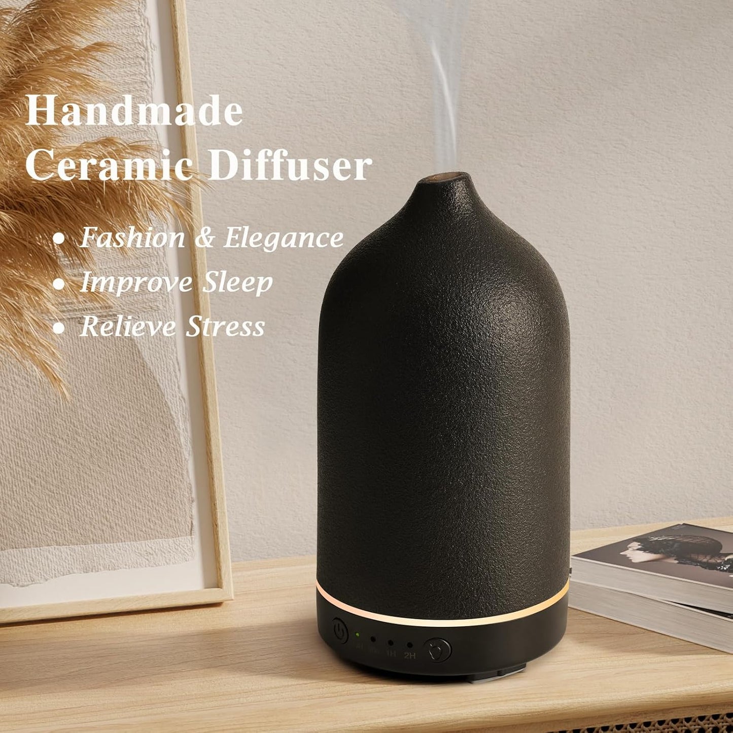 Diffuserlove Ceramic Essential Oil Diffuser Aromatherapy Diffusers for Home Bedroom Air Stone Diffuser Black Base