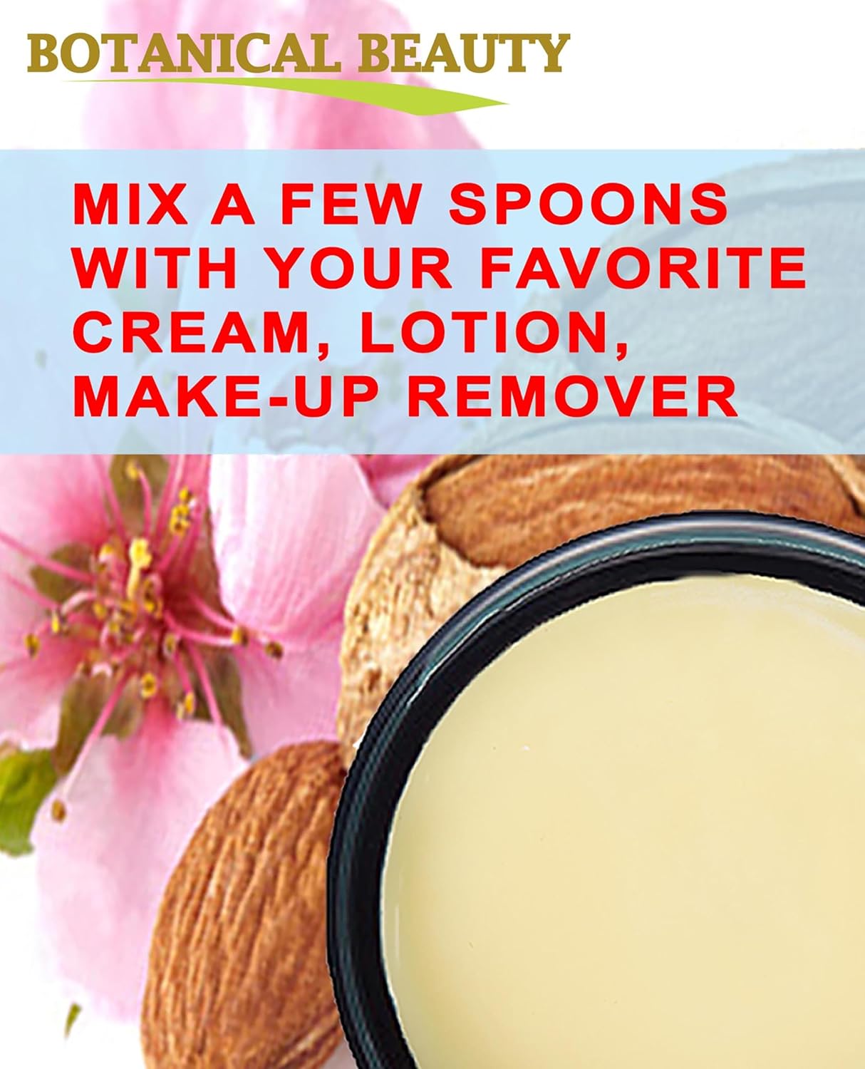 Botanical Beauty SWEET ALMOND OIL BUTTER Pure Natural Virgin Unrefined RAW for FACE, SKIN, BODY, DAMAGED HAIR, NAILS. (4 Fl Oz)