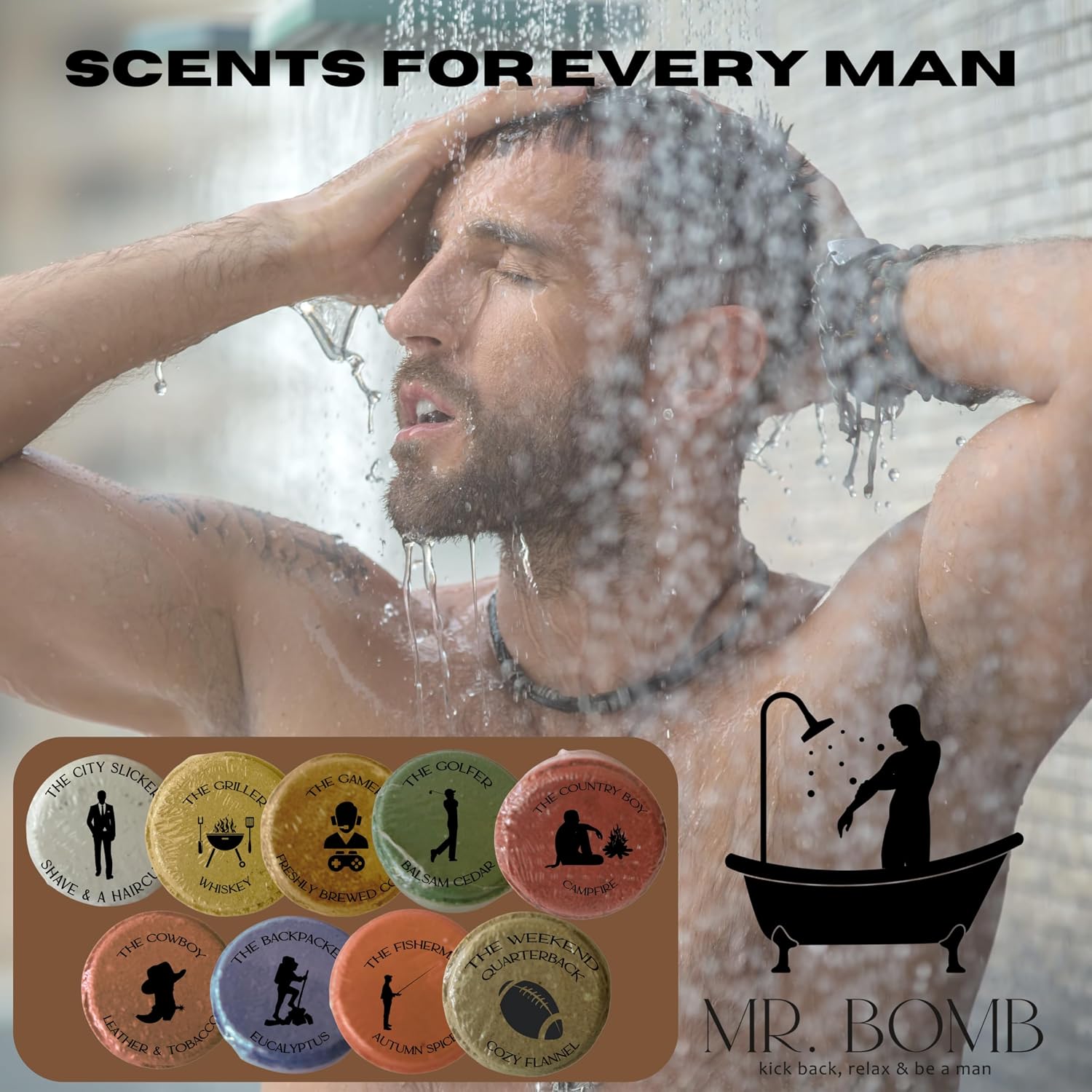 Mr. Bomb Masculine Shower Steamers for Men, Dude Bombs, Aromatherapy for The Guys, Shower Bombs for Men Gift Set, 9 Pack Steamer Set, Elevate Your Bathing and Relaxation (Large, Man-Up)