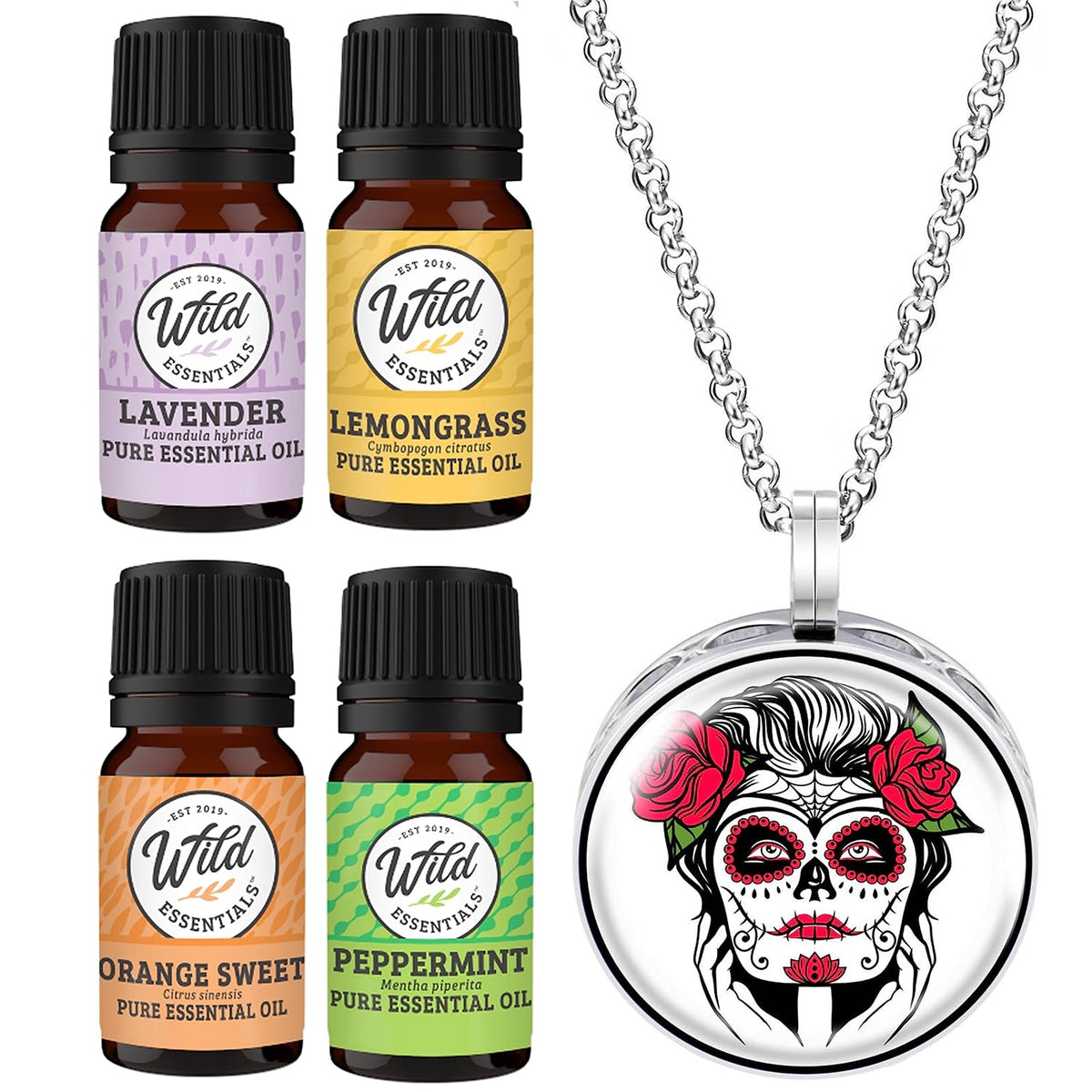 Wild Essentials Sugar Skull Tattoo Necklace Essential Oil Diffuser Kit