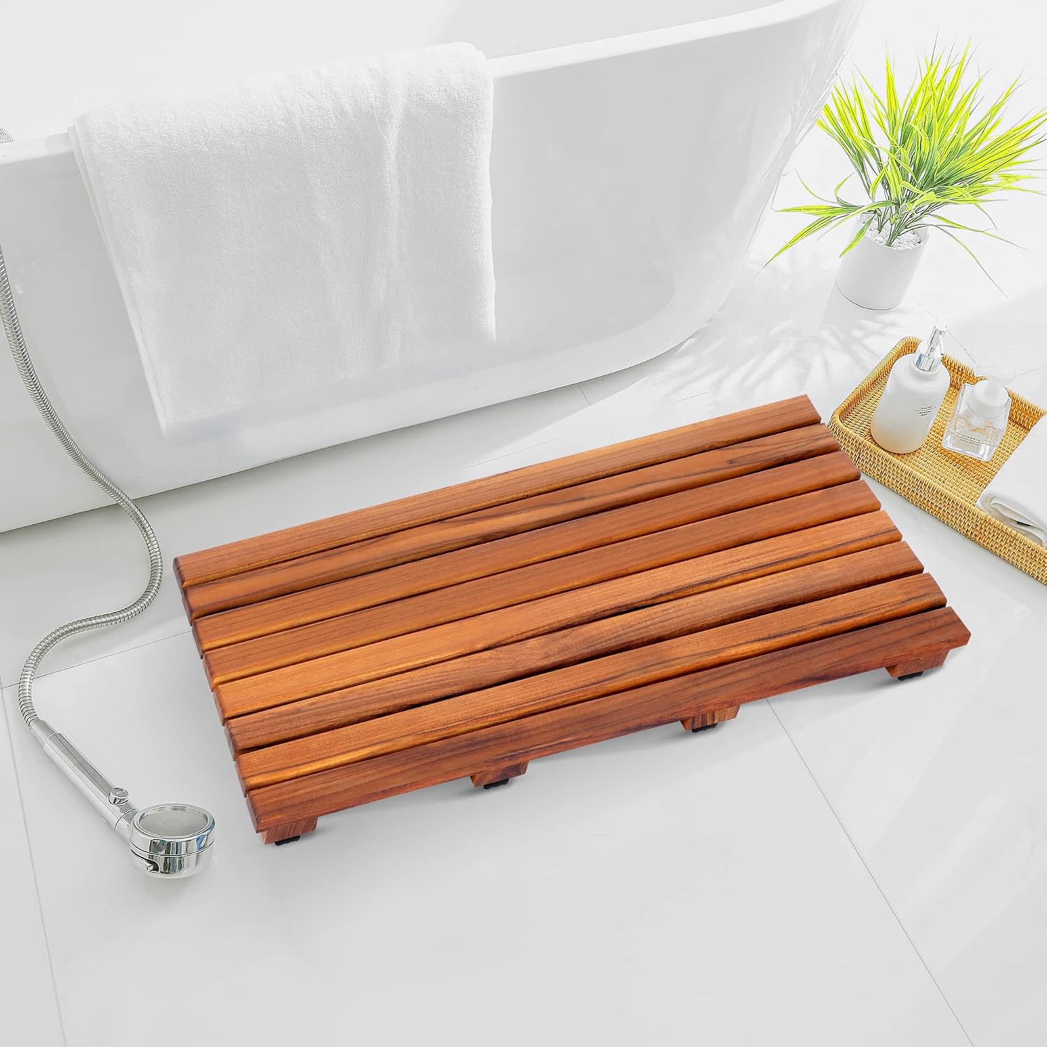 Teak Bathtub Tray and Teak Shower Mat L Bundle