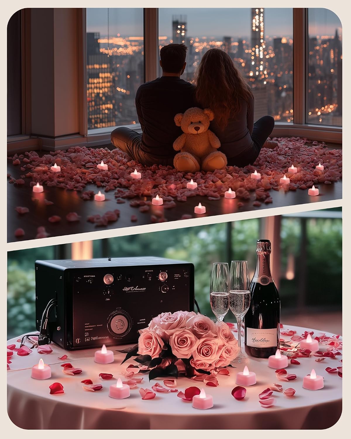 Amagic 4000 Pieces Pink Artificial Rose Petals with 50 Pink Heart LED Tea Lights, Rose Petals and Candles Set for Proposal, Anniversary, Romantic Night, Wedding Decor