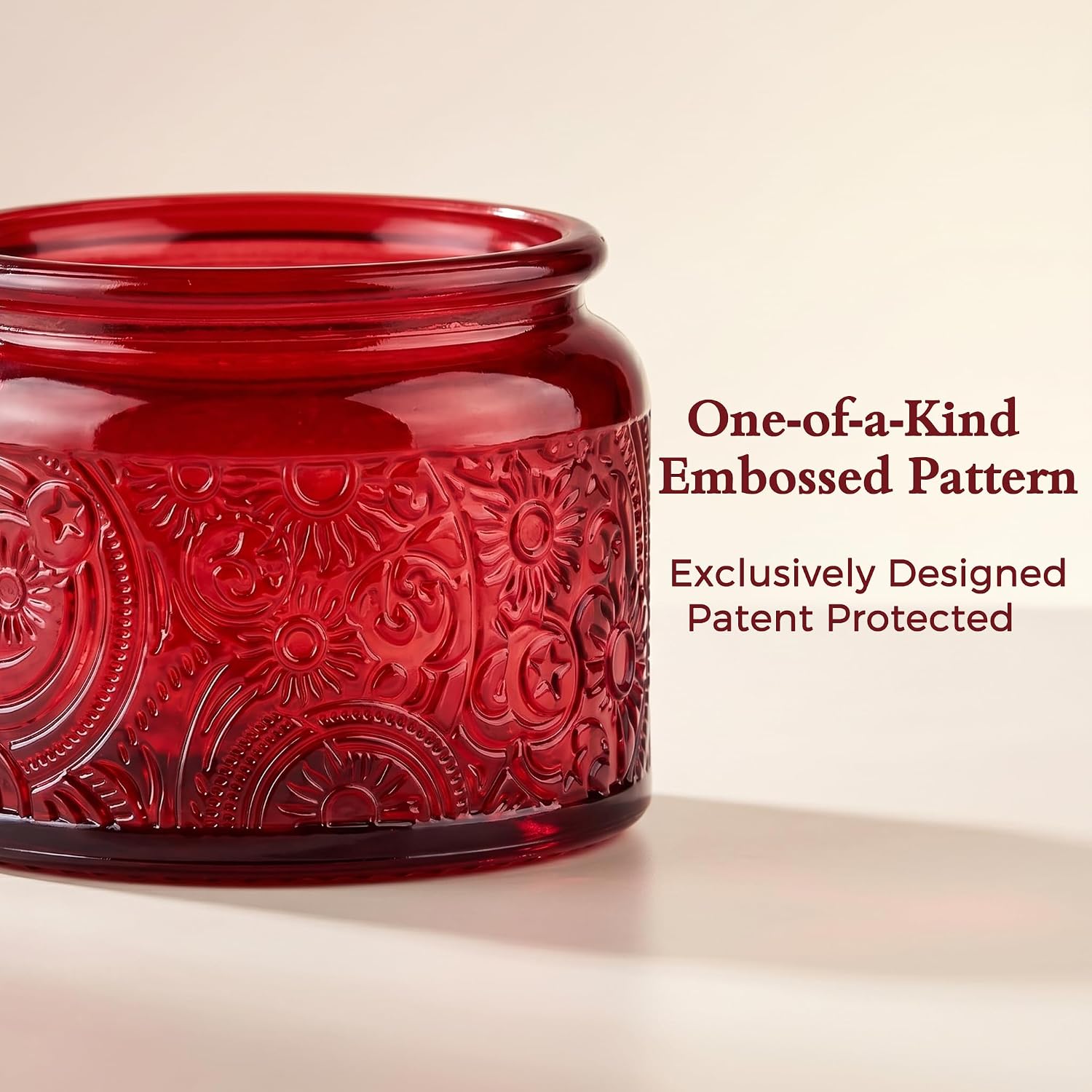 4 oz Red Sun Moon Stars Candle Jars with Metal Lids, 18 Pack | Patented Embossed Design, Includes Wick Centering Devices & Warning Labels, Multiple Color Options