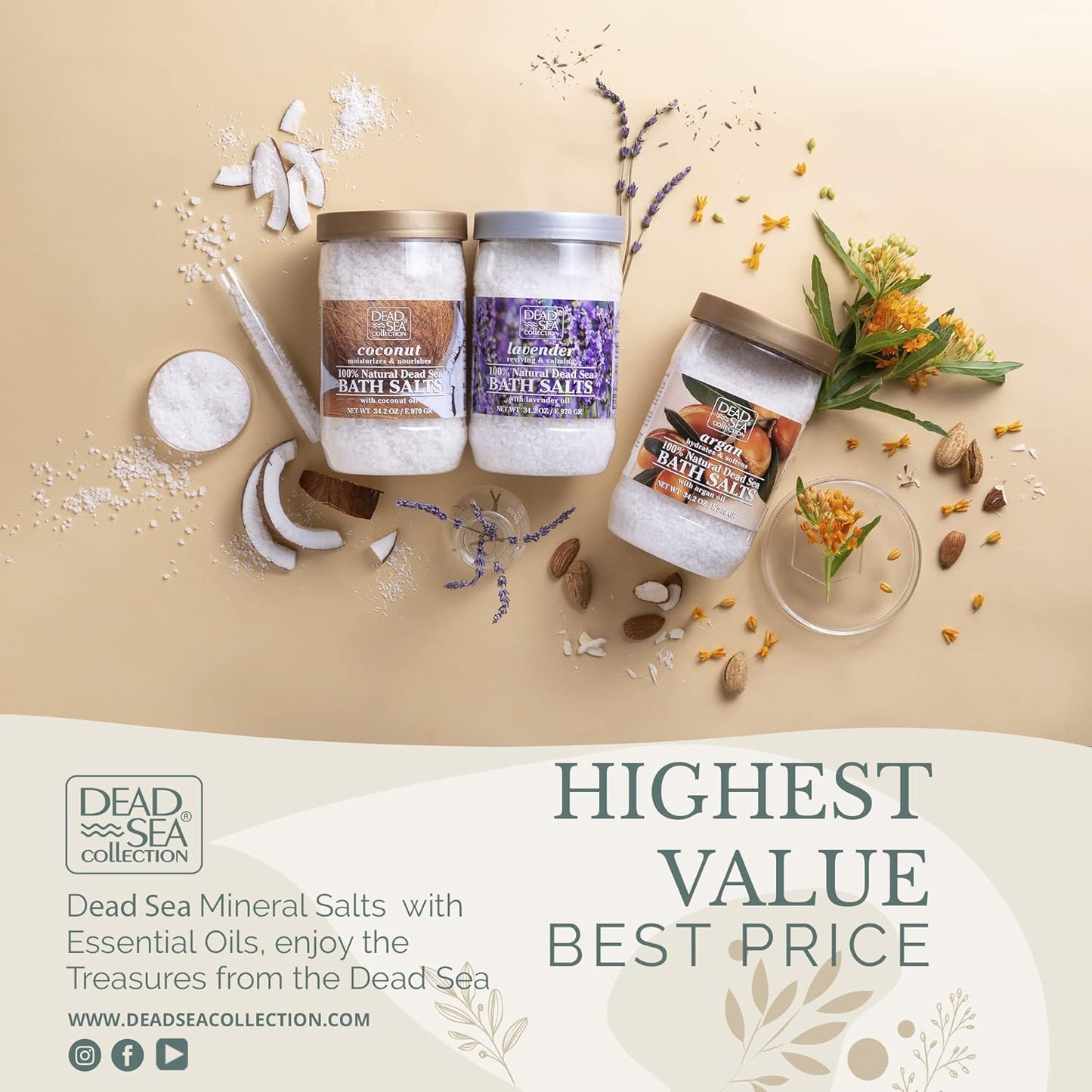 Dead Sea Collection Bath Salts with Eucalyptus – Pure Dead Sea Salt and Eucalyptus Oil - Nourishing Soothing and Relaxing Skin and Muscle – 34.2 Oz