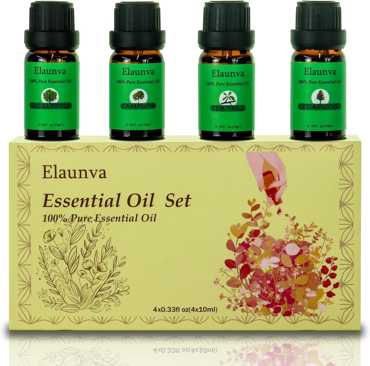 Essential Oils Set,100% Pure Natural,4 Scents(Eucalyptus/Tea Tree/Cedarwood/Camphor),for Aromatherapy and Home Fragrance,Aroma Therapy Oil,Gift for Friends/Family (0.33Fl Oz*4, Tree Set)