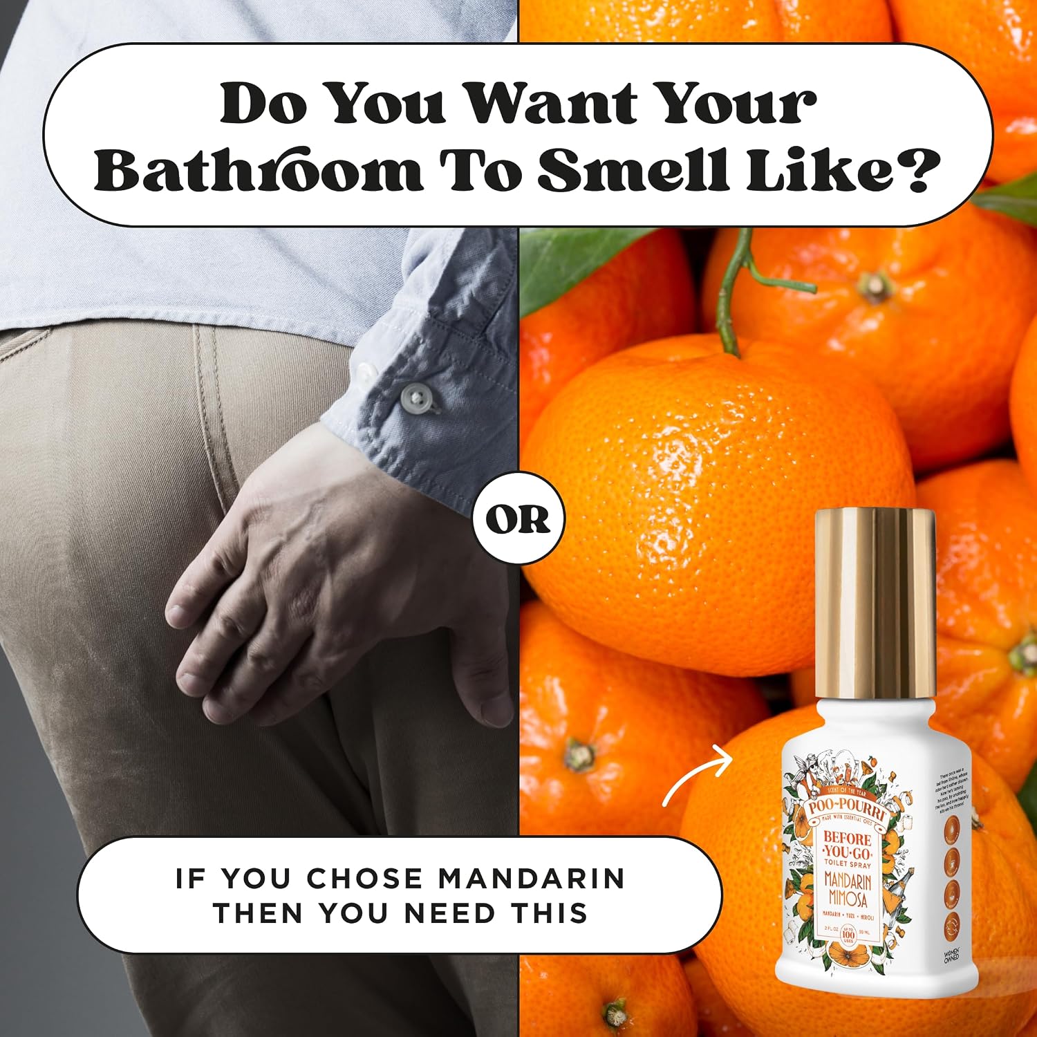 Poo-Pourri Before-You-Go Toilet Spray, Mandarin Mimosa, 2 Fl Oz, Up to 100 Uses, Bathroom Odor Deodorizer with Essential Oils for Home or Work, Travel Essentials, TSA Approved Size