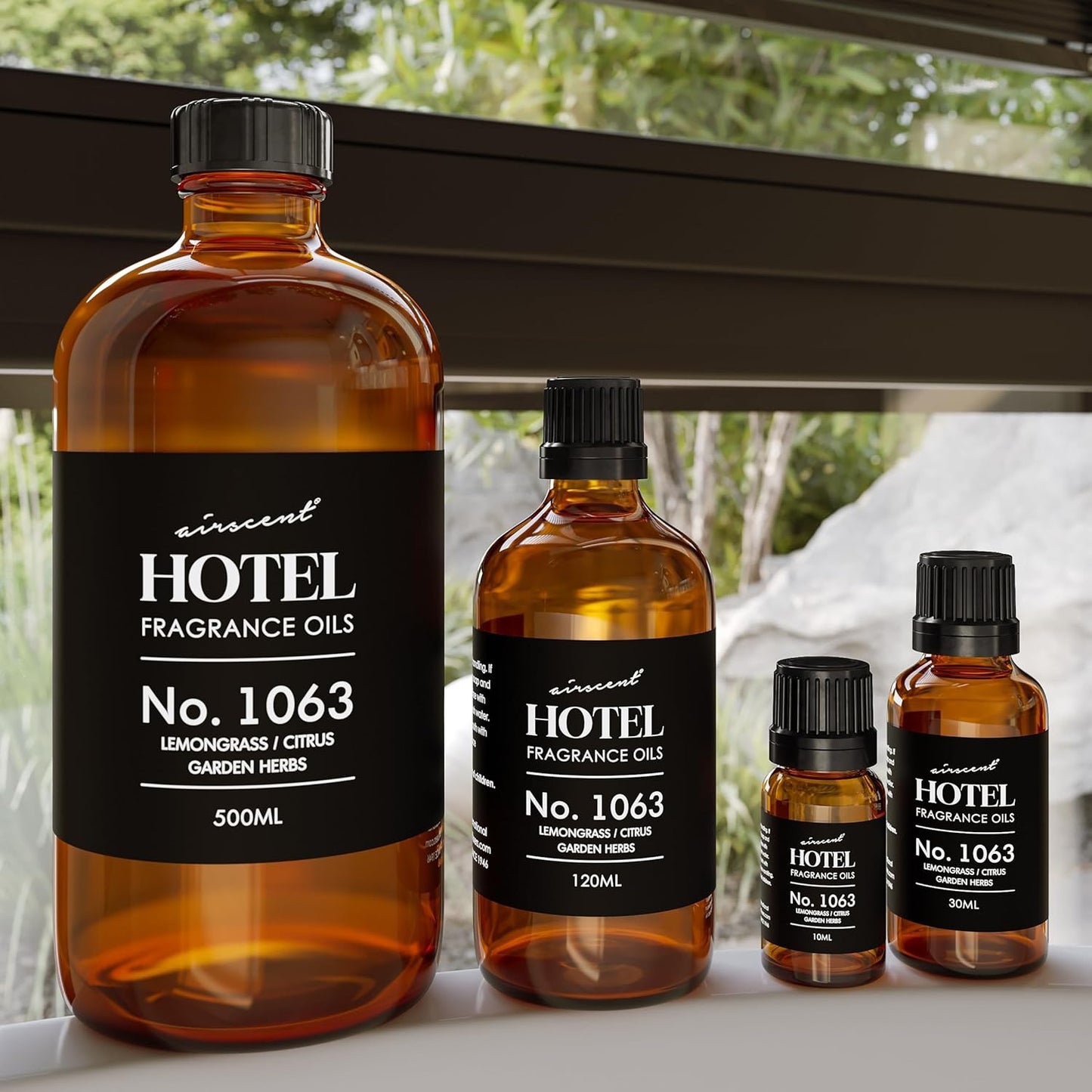 AirScent Hotel Diffuser Oil No. 1063 - Lemongrass Citrus Garden Herbs - Premium Fragrance Oil for Ultrasonic and Waterless Diffusers and Crafting - 10 mL, 0.34 fl oz Glass Dropper Bottle