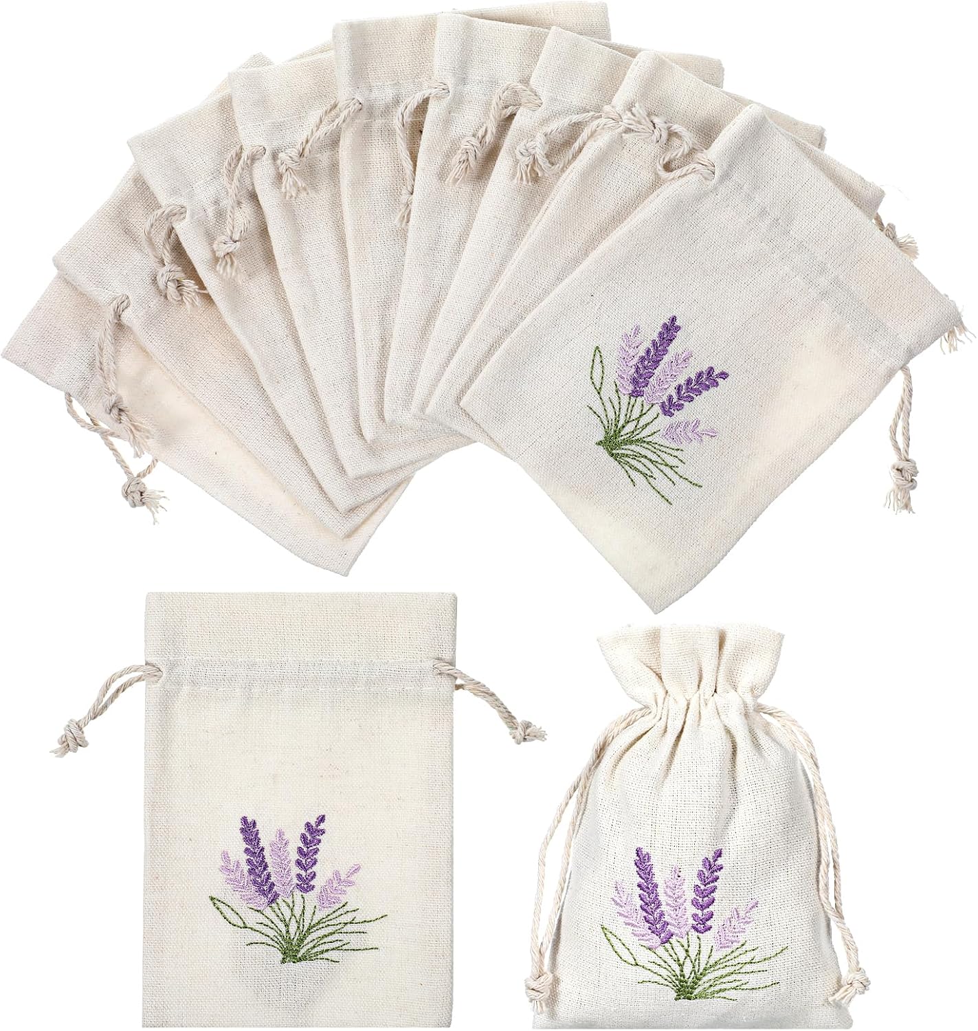 12 PCS Small Burlap Gift Bags Lavender Sachet Bags Lavender Sachet Jewelry Bag Drawstring Cotton Linen Pouch Mini Drawstring Fabric Bag for DIY Craft Filling Spice Jewellery Wedding, 4 X 5.7 Inch