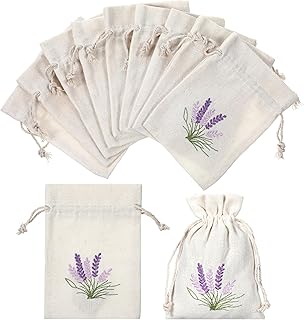 12 PCS Small Burlap Gift Bags Lavender Sachet Bags Lavender Sachet Jewelry Bag Drawstring Cotton Linen Pouch Mini Drawstring Fabric Bag for DIY Craft Filling Spice Jewellery Wedding, 4 X 5.7 Inch