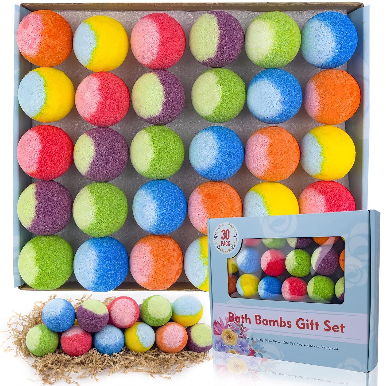 30 Pcs Bath Bomb Gift Set, Natural Organic Mini Bath Bombs, Handmade with Rich Fizz - Birthday Gift for Kids/Women/Men, Mother's Day, Ideal Gift for Valentine's Day