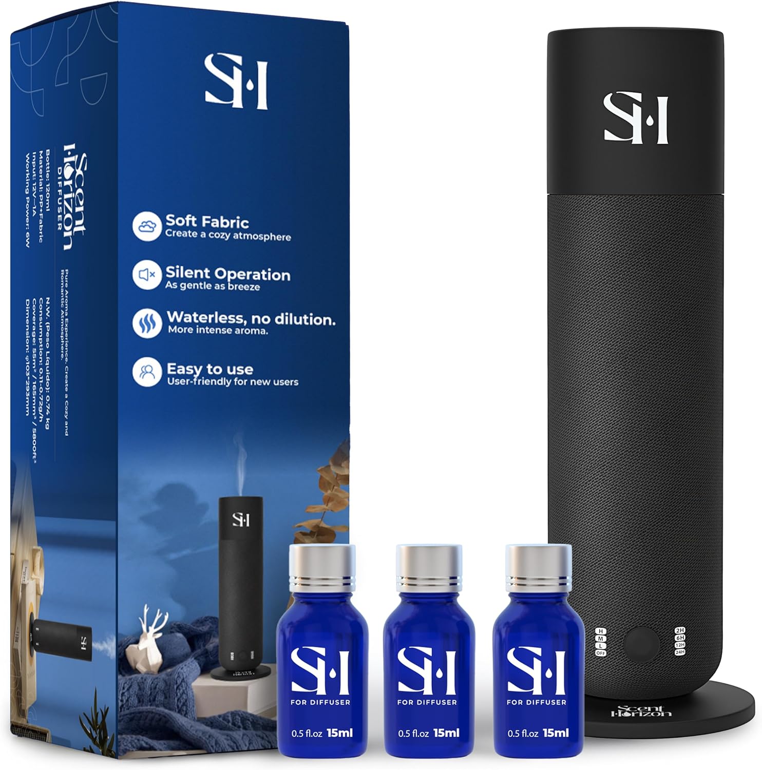 Hotel Waterless Scent Diffuser for Home Large Room - Tower Design 2026, Oil Diffusers for Home, Hotel Aroma Oil Diffuser, Luxury ColdAir Home Diffuser for Office & Whole House, Set 3x15ml Diffuser Oil