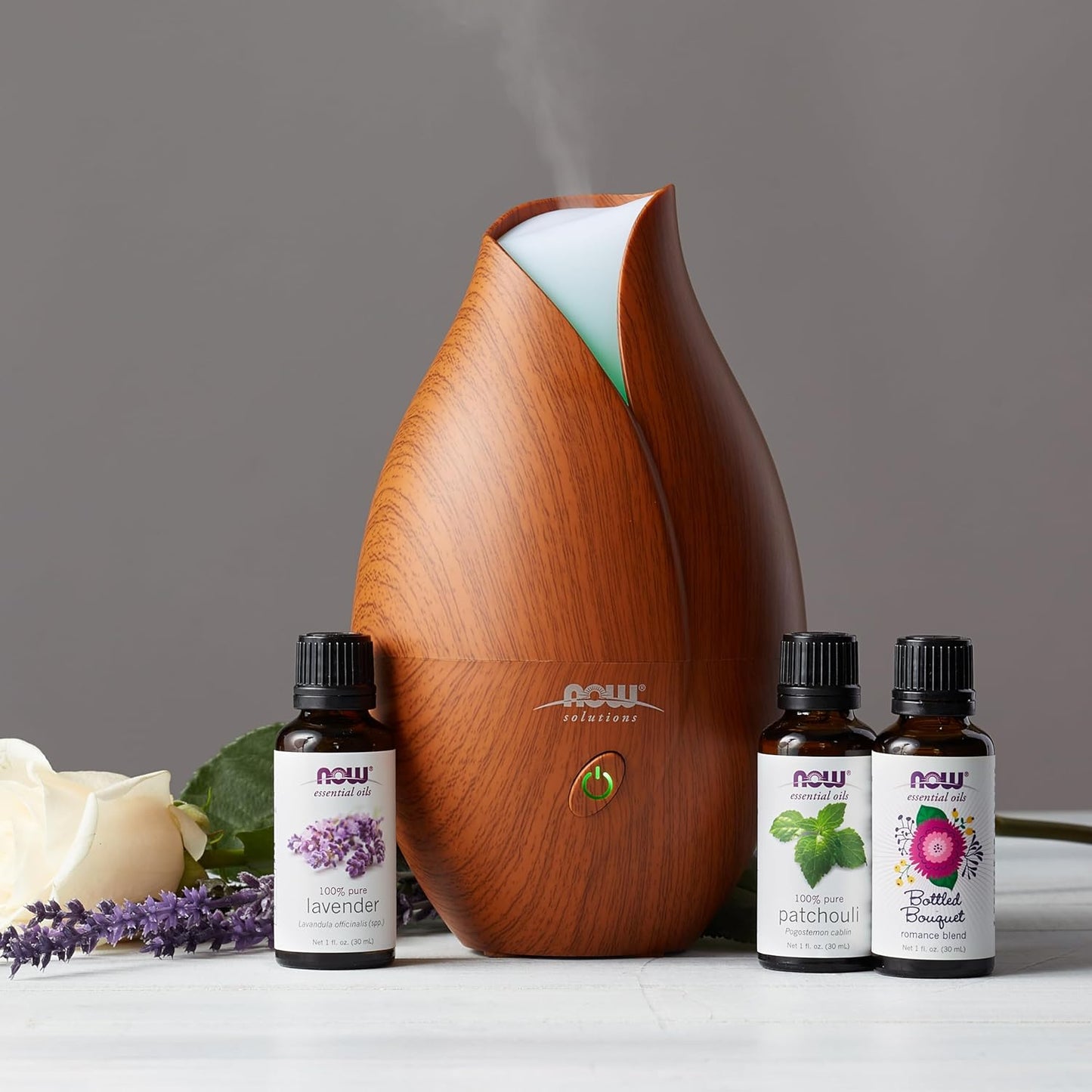 NOW Foods Essential Oils, Ultrasonic Faux Wood Aromatherapy Oil Diffuser, Contemporary Design, Extremely Quiet Heat Free, Color Changing LED Diffuser