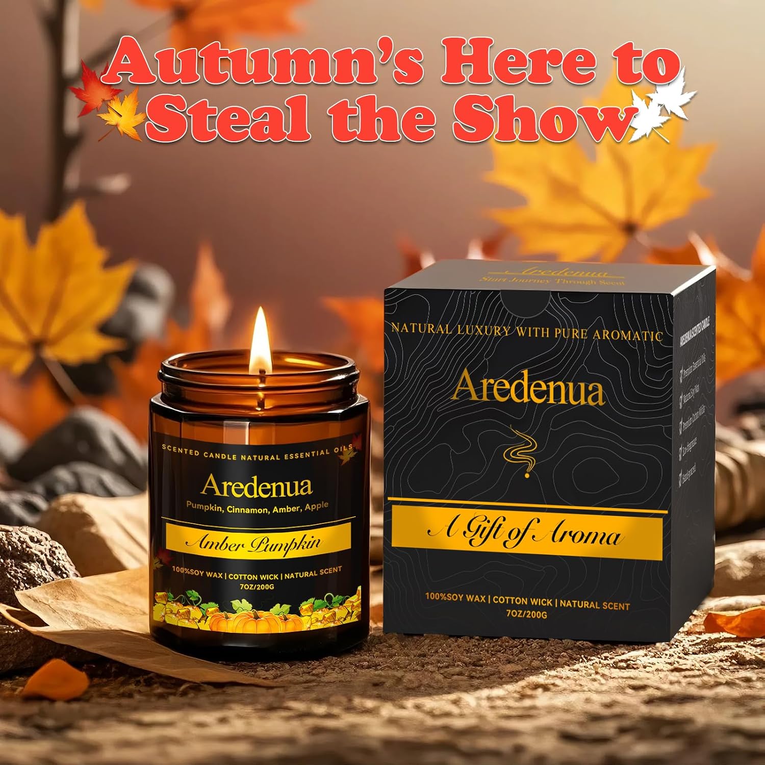 Amber Pumpkin Candle – Warm Holiday Pumpkin Scent, Hand-Poured Soy Candles for Winter Home Décor, Cozy Christmas Seasonal Candles Gift
