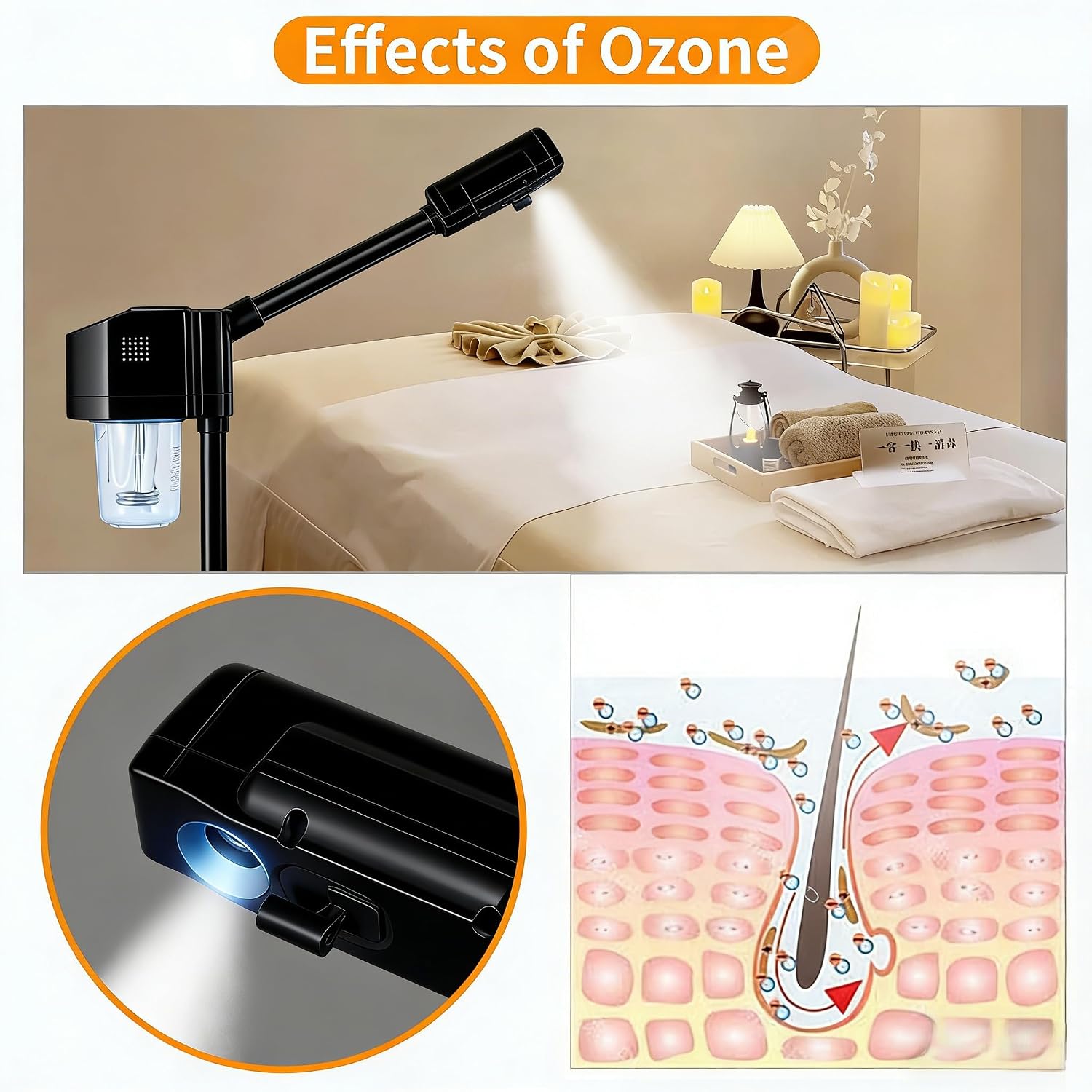Professional Facial Steamer, Hot Mist Spray, Vaporizador Facial Steamer for Esthetician, Height Adjustable, SPA at Home, Black