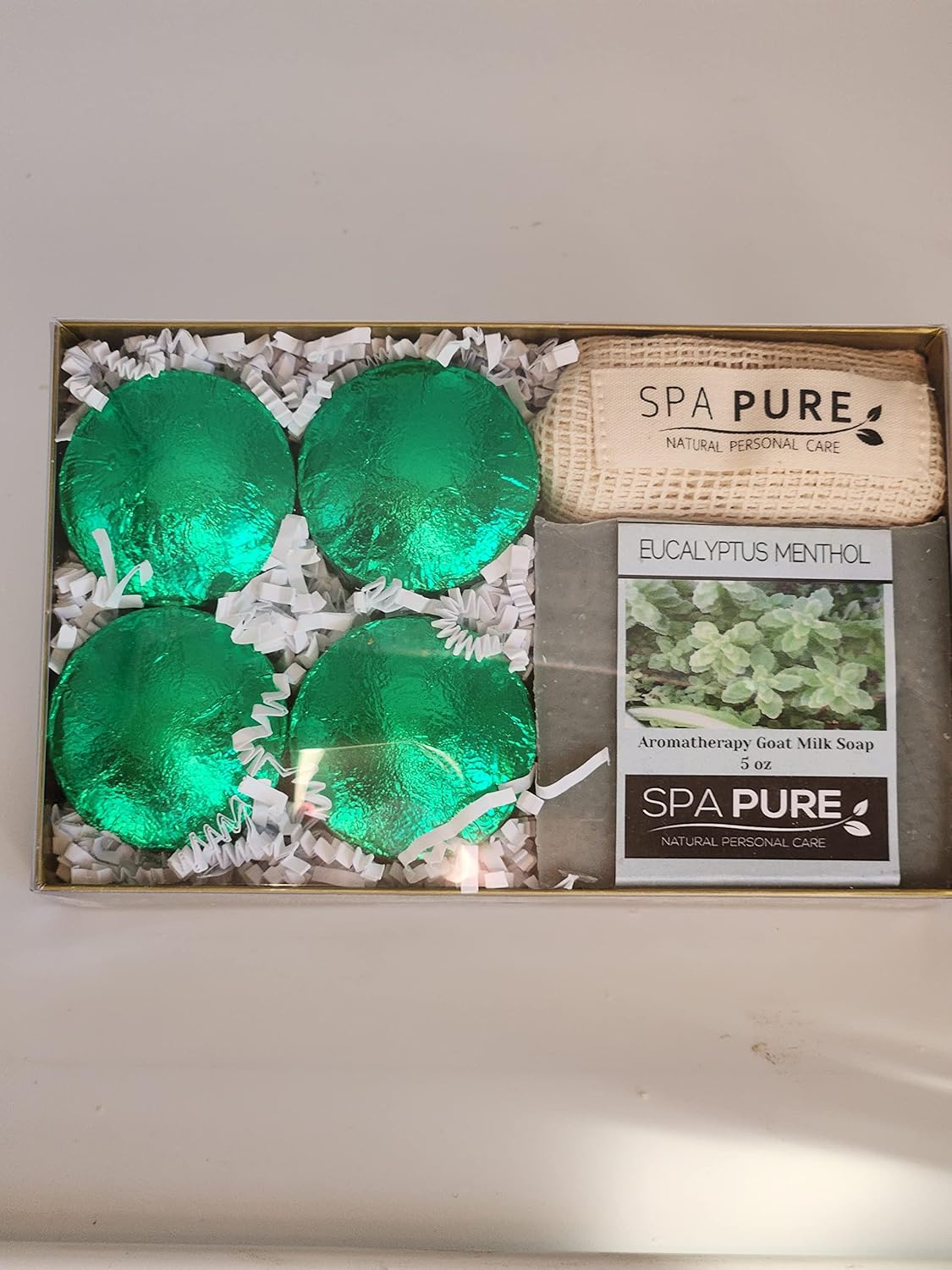 Spa Pure Eucalyptus Menthol Shower Steamers: Aromatherapy Gift Set with Artisan soap, 4 Shower Steamers, made with plant based ingredients, essential oils, all natural