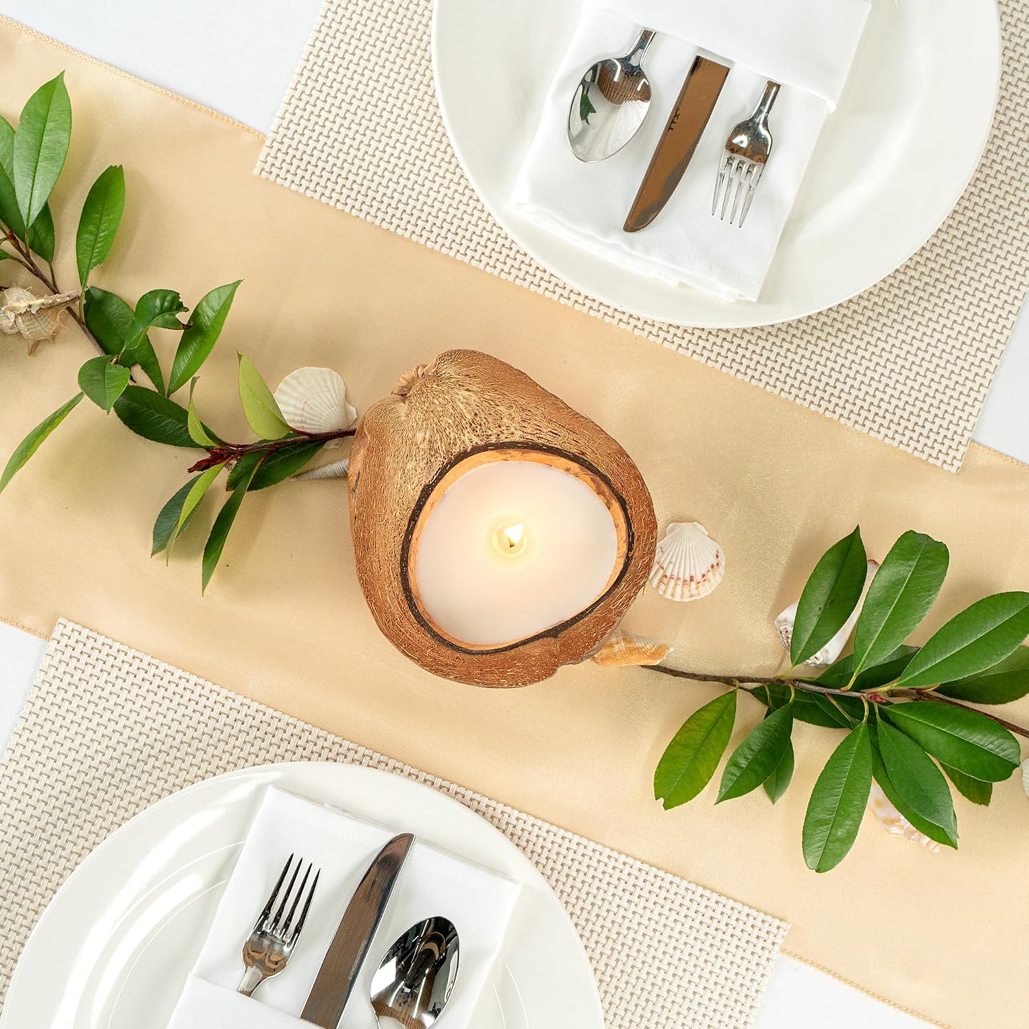 Restaurantware-Coco Casa 6.5 x 2.5 Inch Coconut Shell Candle, 1 Hand Poured Coconut Bowl Candle - Jasmine Fragrance, Double Wax Blend, Soy Wax Scented, Wooden Wick,