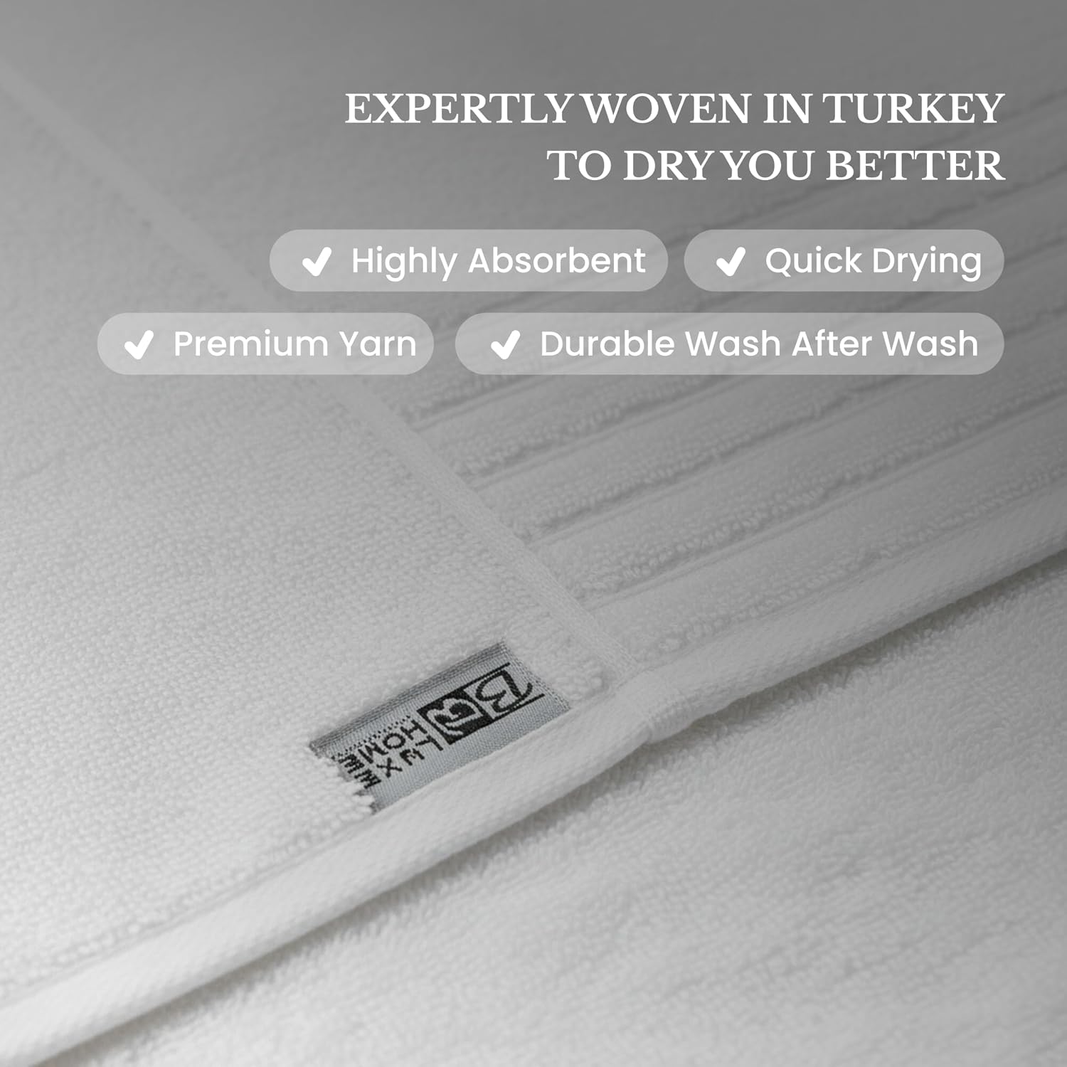 BW Luxe Home - 100% Soft Turkish Cotton 6 Piece White Towel Set (2 Bath, 2 Hand, 2 Wash). 600 GSM, Combed Natural Yarn for Fast Drying & Excellent Absorption. Hotel & Spa Luxury Quality.