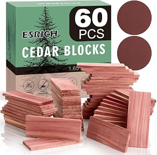 ESRICH Cedar Blocks for Clothes Storage, 60 Pack 100% Natura Cedars Wood for Closets,Cedars Planks with Sandpaper,Cedar Chips for Closets and Drawers