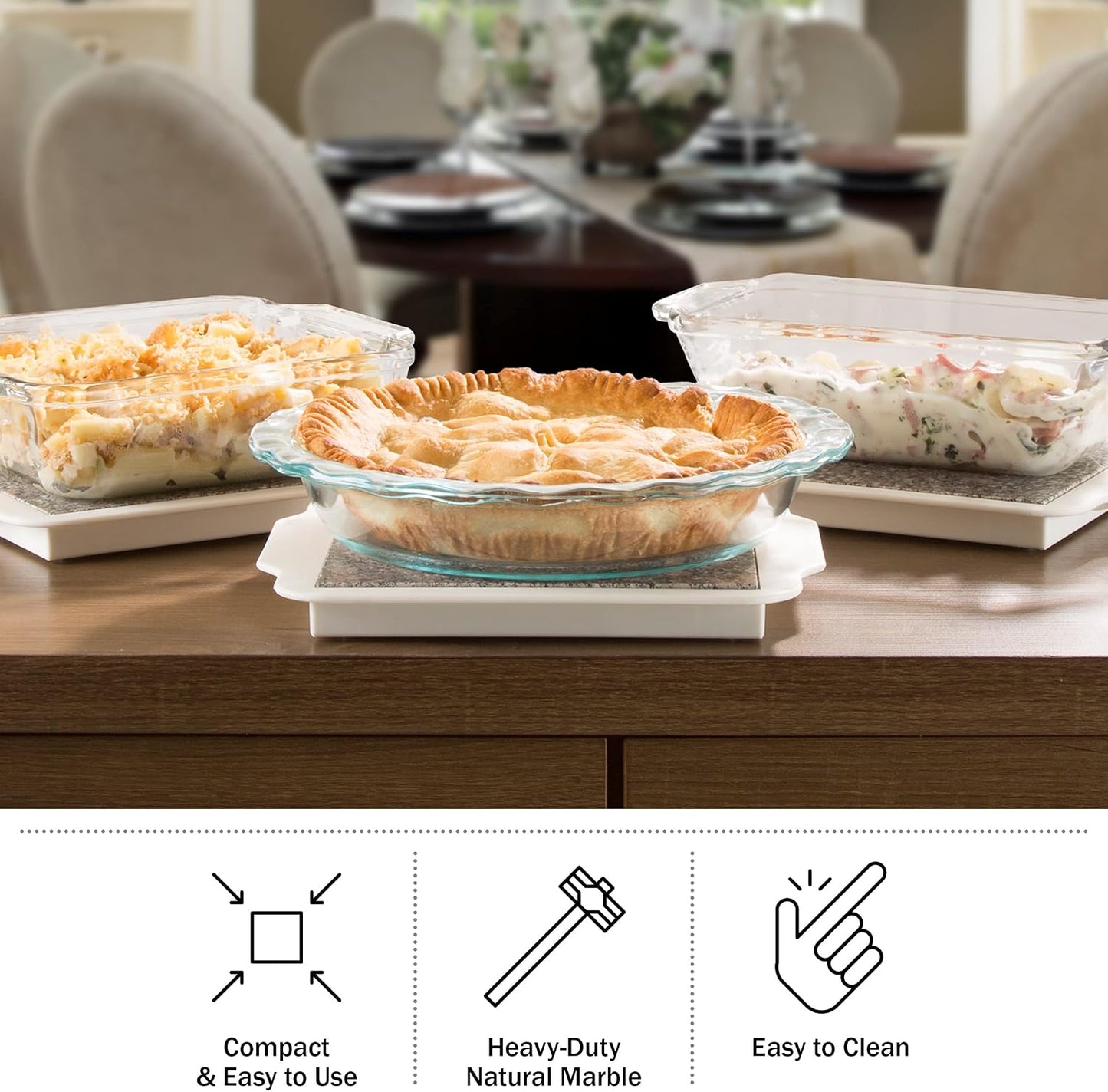 Food Warmer Plate - Microwavable 9-Inch Marble Hot Plate Keeps Food Warm Longer - Great for Parties, Family Gatherings, and Holidays