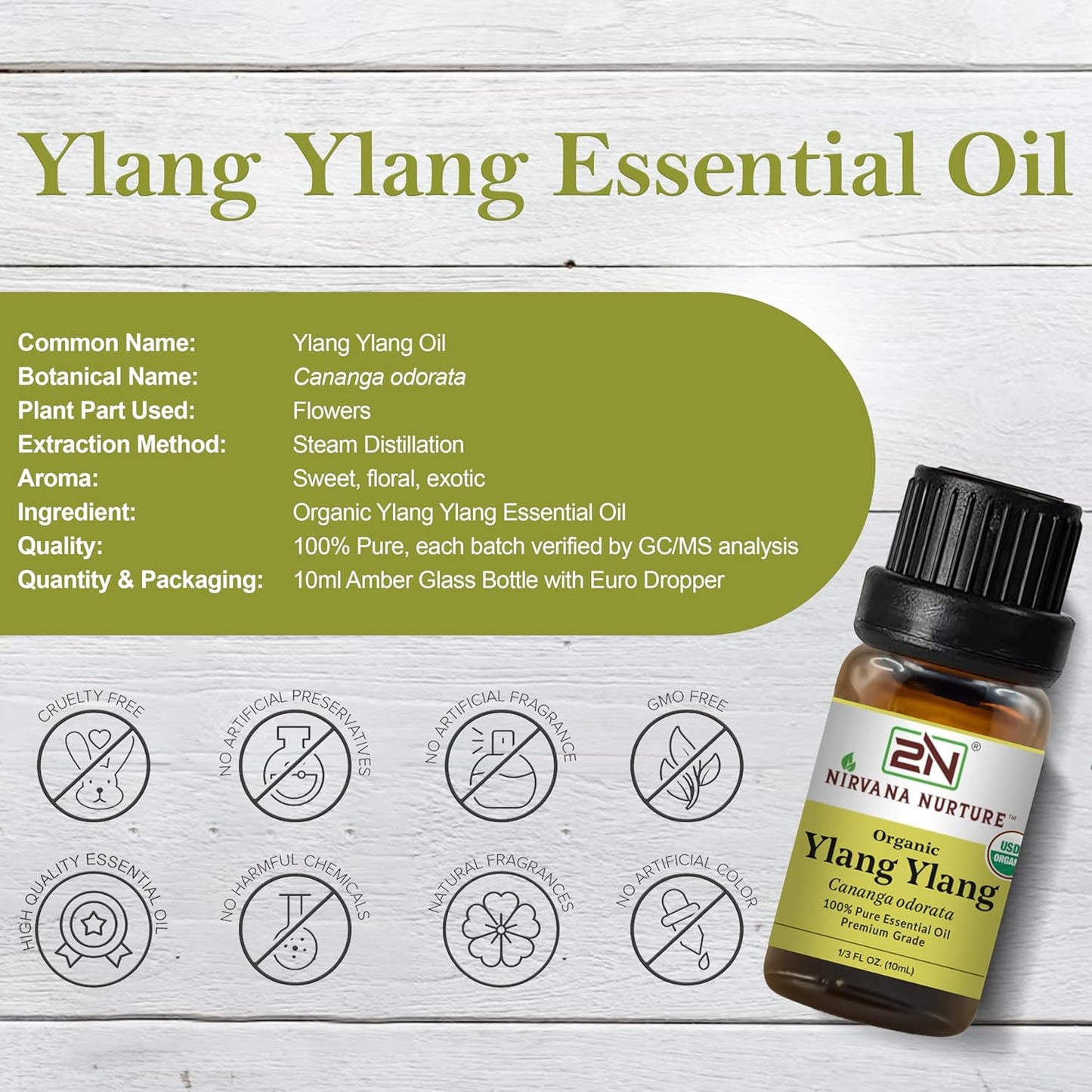 Ylang Ylang Essential Oil, USDA Certified Organic, 100% Pure Undiluted, Aromatherapy Oil for Diffuser, Hair & Skin Care
