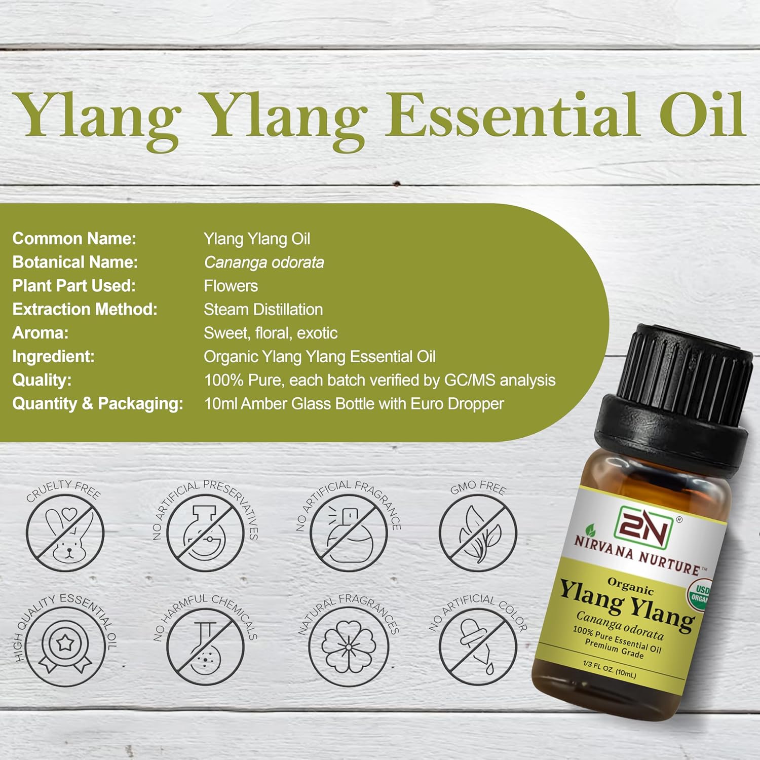 Ylang Ylang Essential Oil, USDA Certified Organic, 100% Pure Undiluted, Aromatherapy Oil for Diffuser, Hair & Skin Care