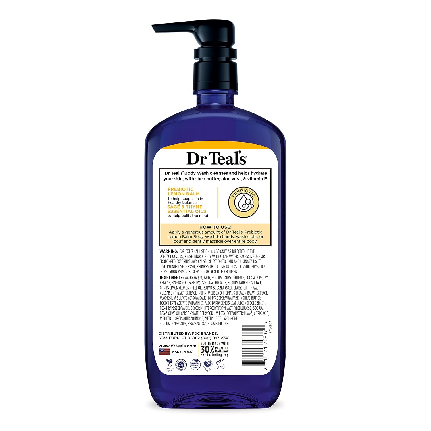 Dr Teal's Body Wash with Pure Epsom Salt, with Prebiotic Lemon Balm & Sage, 24 fl oz (Pack of 4)