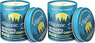 Cliganic Natural Mosquito Repellent Candle (9oz, Pack of 2) | Citronella, DEET Free, Essential Oil Infused for Outdoor, Camping | Burns 40 Hours