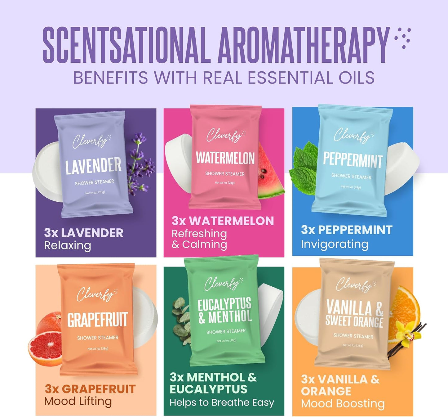 Cleverfy Shower Steamers Aromatherapy for Women and Men – 6 x 18 Pack