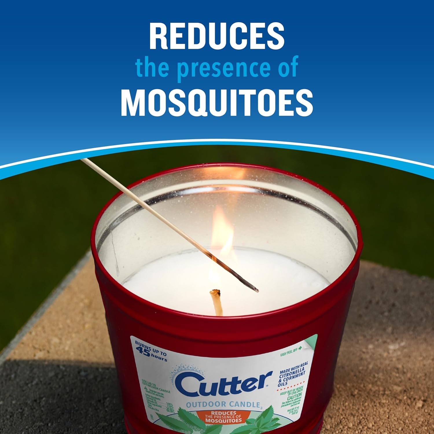 Cutter Candle, 17 Ounces, Outdoor Candle Made with Real Citronella Oil and Cornmint Oil Reduces The Presence of Mosquitoes with A Light, Fragrant Citronella and Mint Scent, 6 Pack