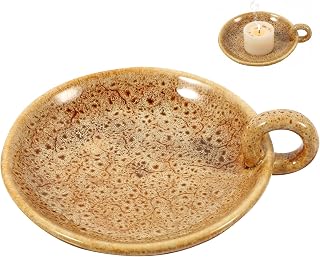 Veemoon Ceramic Candle Plate Decorative Round Candle Display Stand Aroma Holder for Indoor Home Decor Spa Meditation 5.70X4.92X1.77 Inches