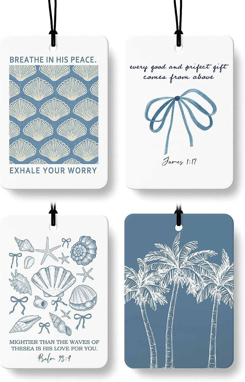 Blue Beach Christian Car Air Freshener 4 Pcs, Coastal Seashell Conch Starfish Religious Bible Verse Hanging Air Freshener for Cars Closet Drawer Books, Christian Car Accessories for Women Girls
