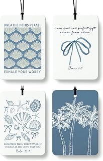Blue Beach Christian Car Air Freshener 4 Pcs, Coastal Seashell Conch Starfish Religious Bible Verse Hanging Air Freshener for Cars Closet Drawer Books, Christian Car Accessories for Women Girls