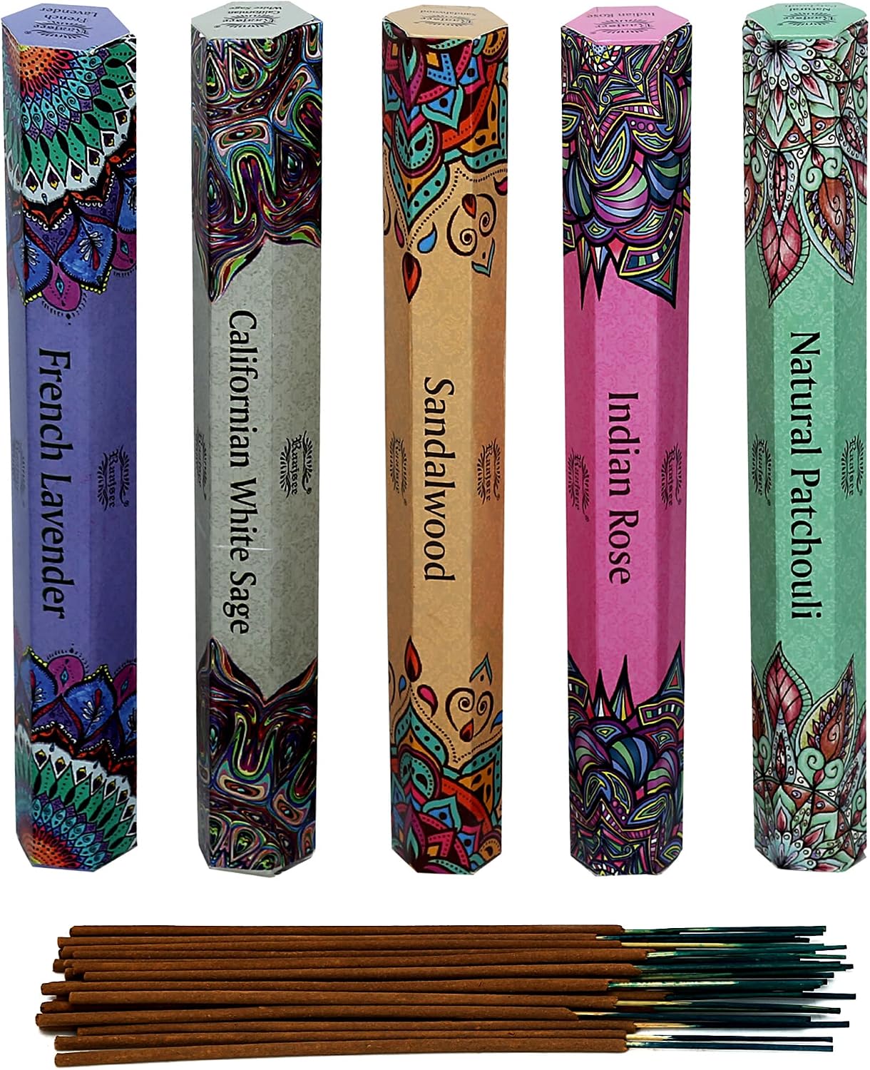 Raajsee Incense Sticks Multipack 15 Sticks x 5 Pack -100% Pure Organic Natural Assorted insense Stick - Hand Rolled Free from Chemicals -Perfect for Church Aromatherapy, Sandalwood,White sage, Rose