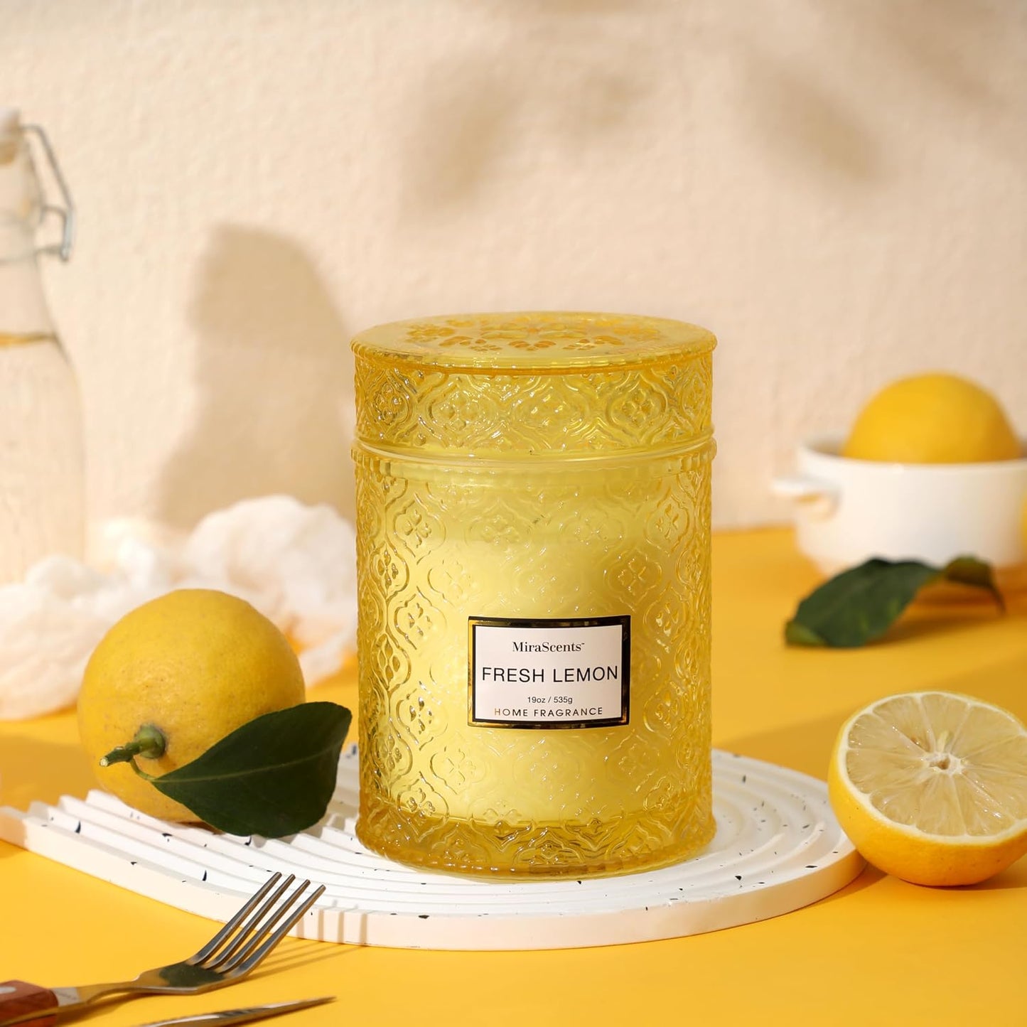 Lemon Scented Candles, 19oz Aromatherapy Candles Gifts for Women, Yellow Luxury Large Decorative Candles in Glass, Natural Soy Wax for Home